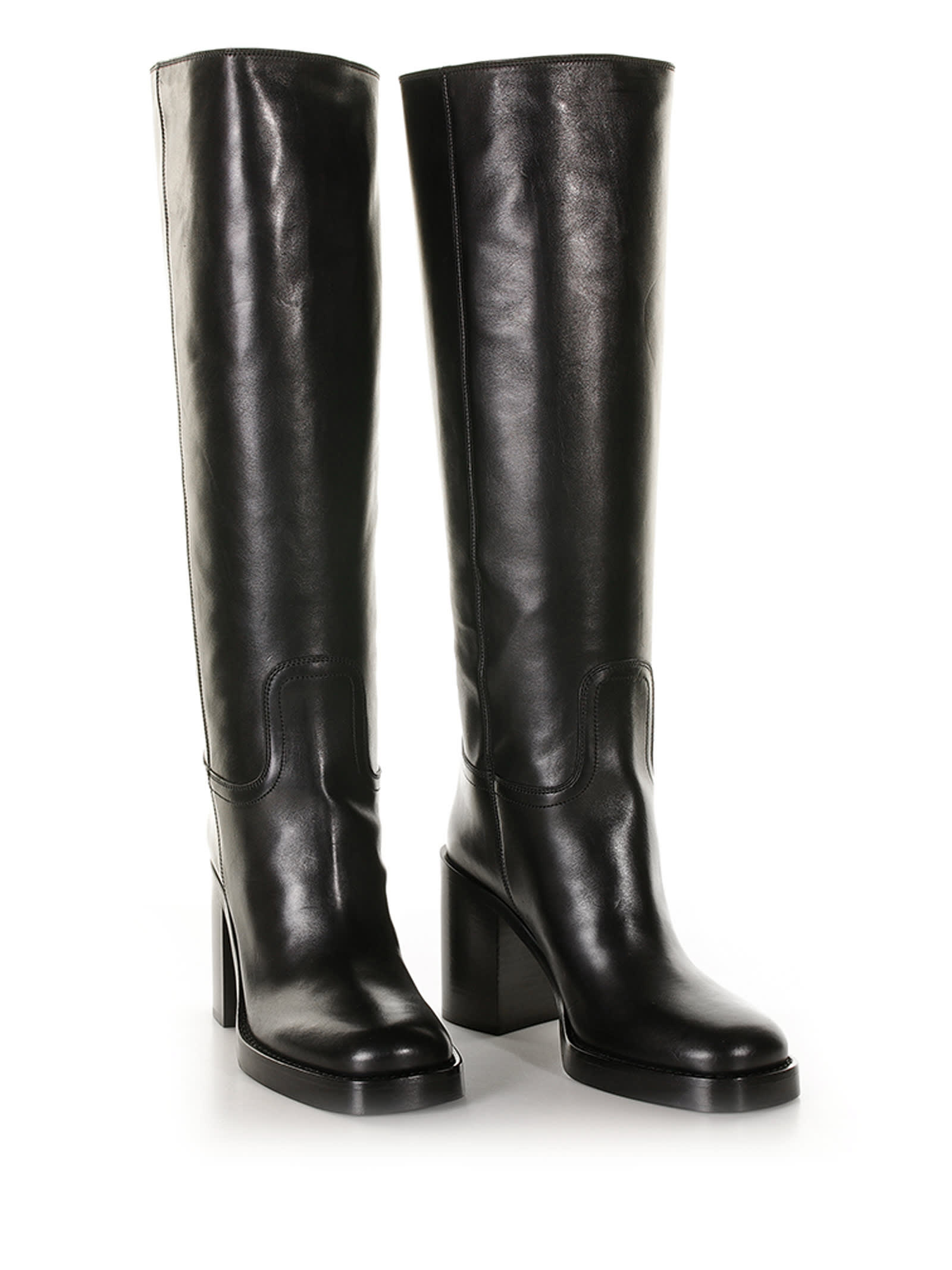 Prada Leather Boots In Nero