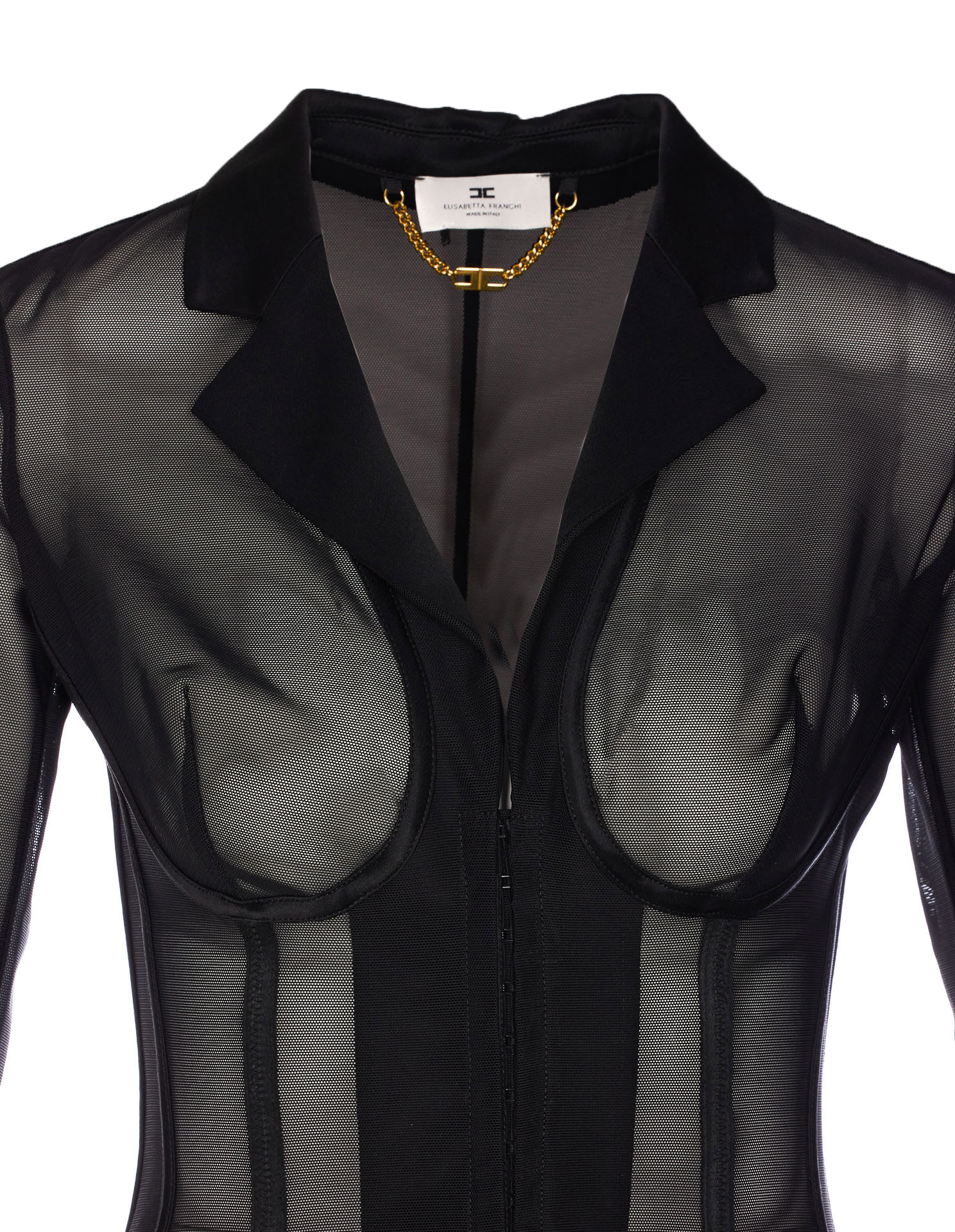 Elisabetta Franchi Collar Tailored Transparent Jacket In Black
