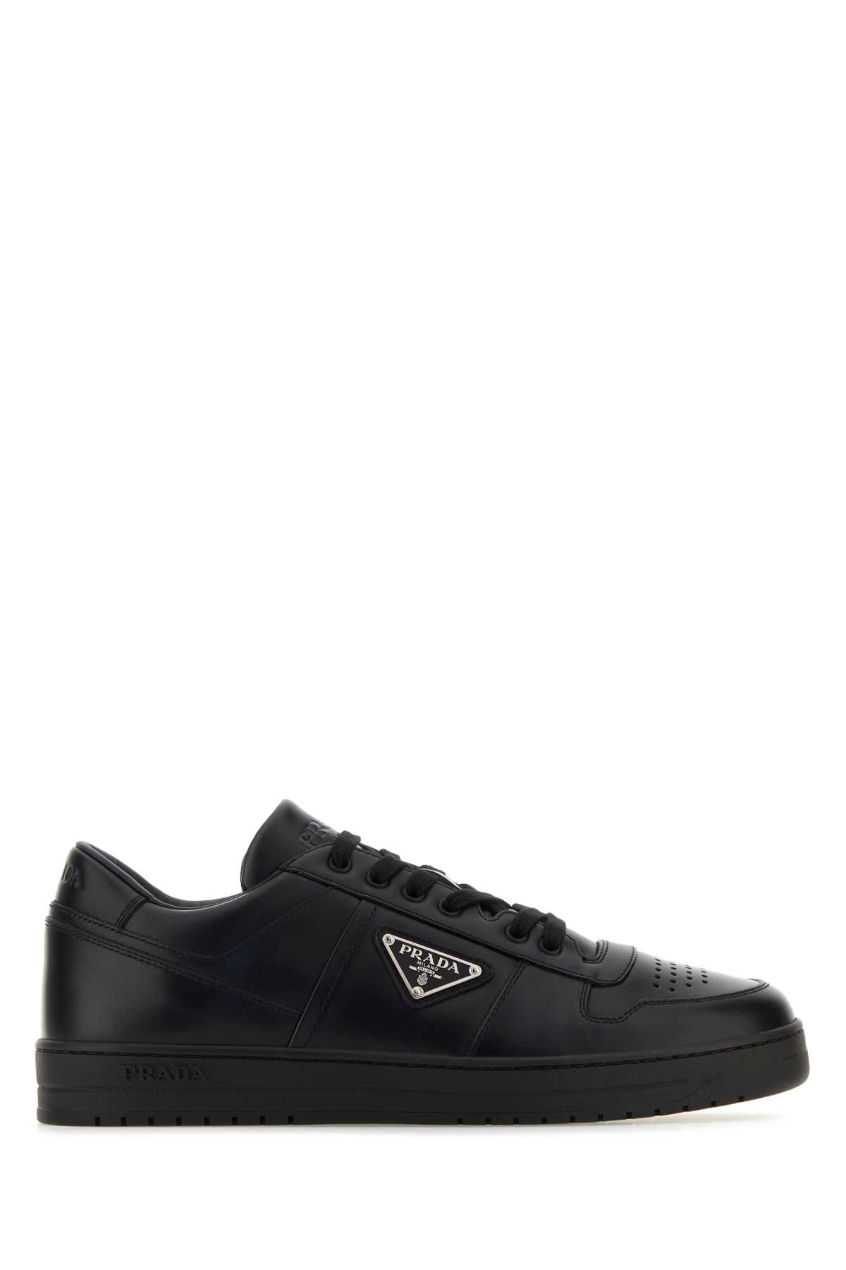 Shop Prada Black Leather Sneakers In F0002