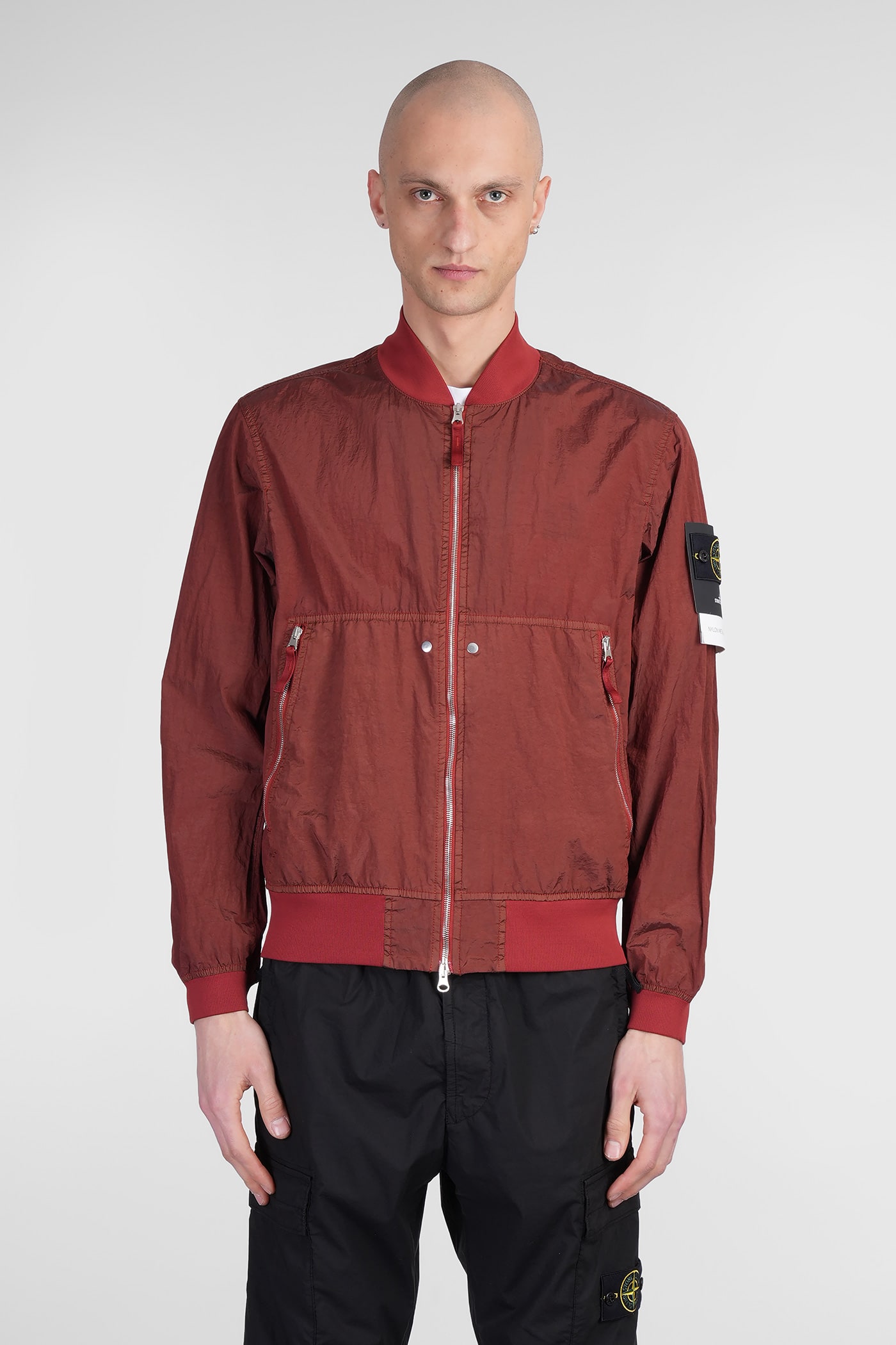 Stone Island Bomber In Red Polyamide