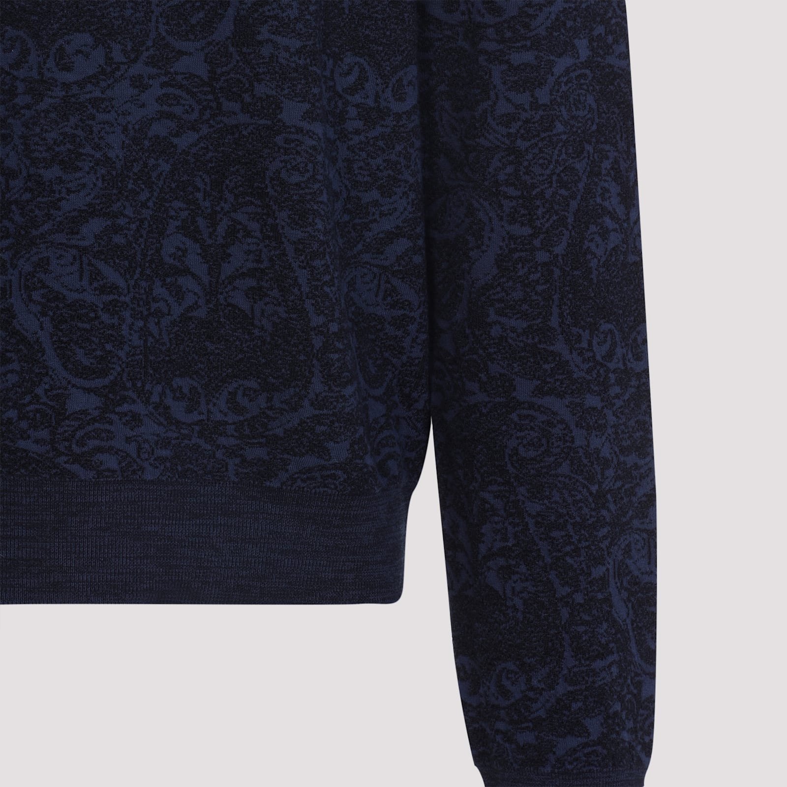 Etro Blue Sweater With Paisley Print In Cotton-wool Blend In Blue