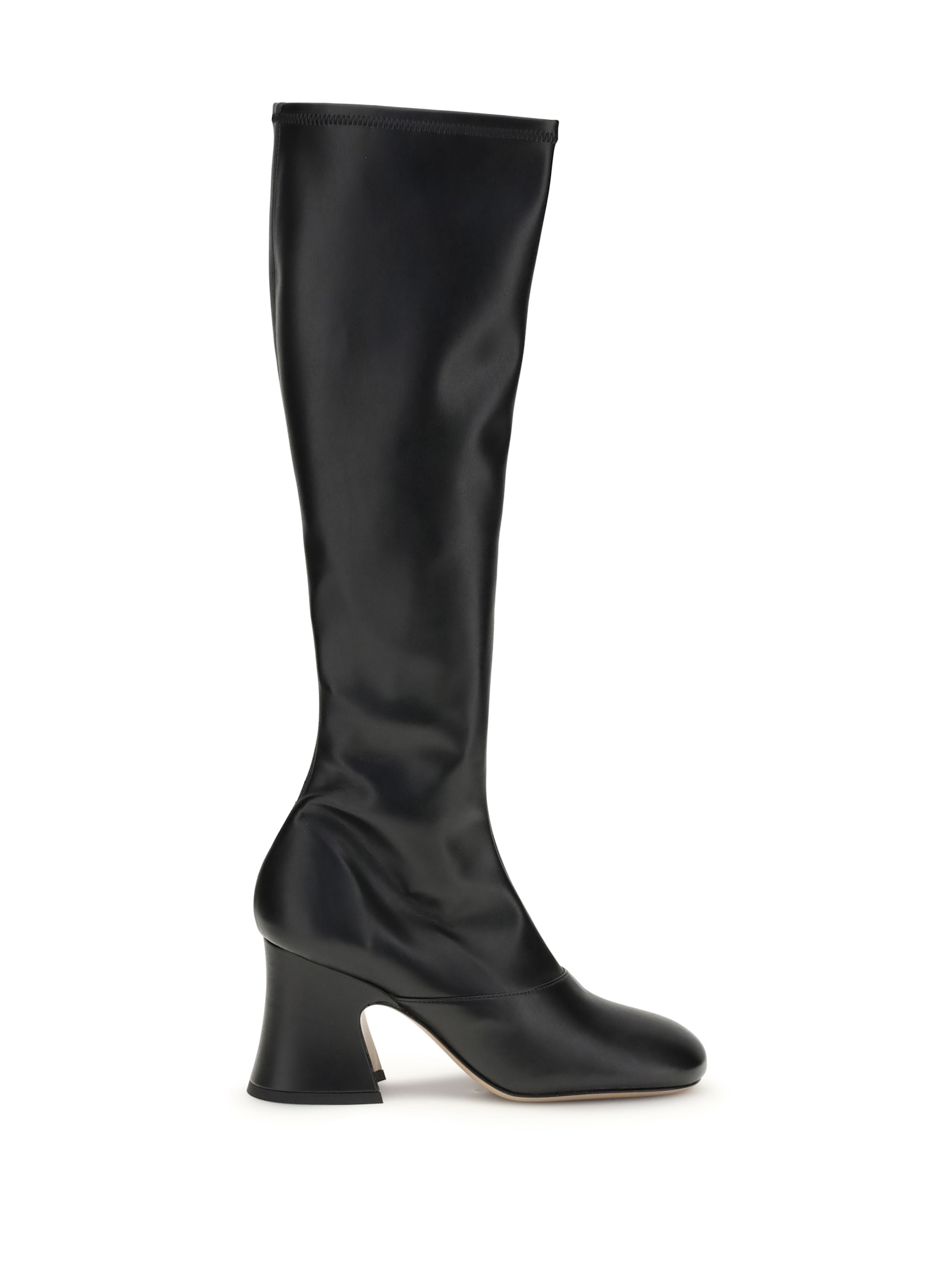 Chloé Knee-high Synthetic Leather Janis Block Heel Boots In Black