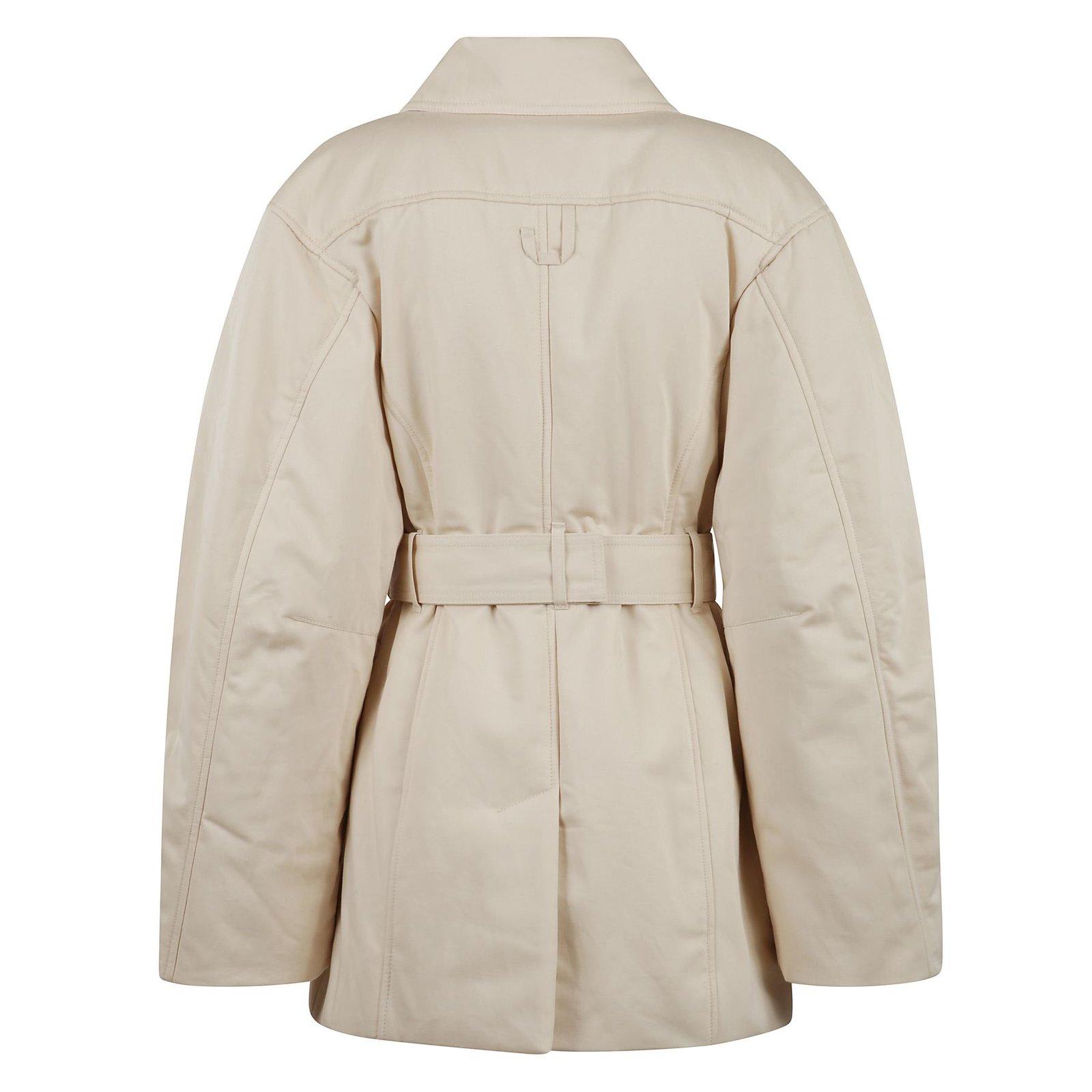 Shop Jacquemus Collared Belted Jacket In Beige