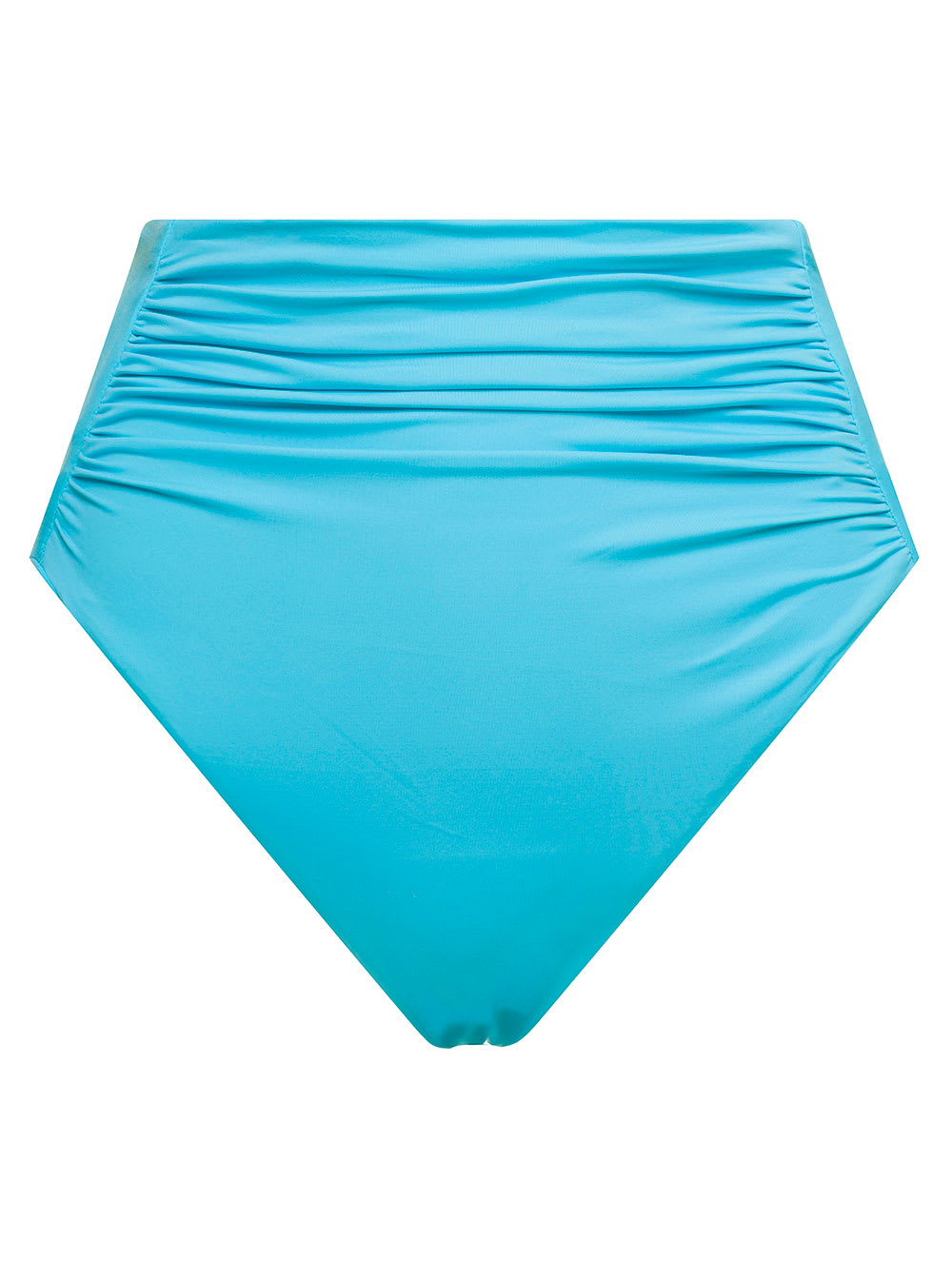 High Waisted Bikini Bottoms With Ruched Detailing In Turquoise Polyamide Woman