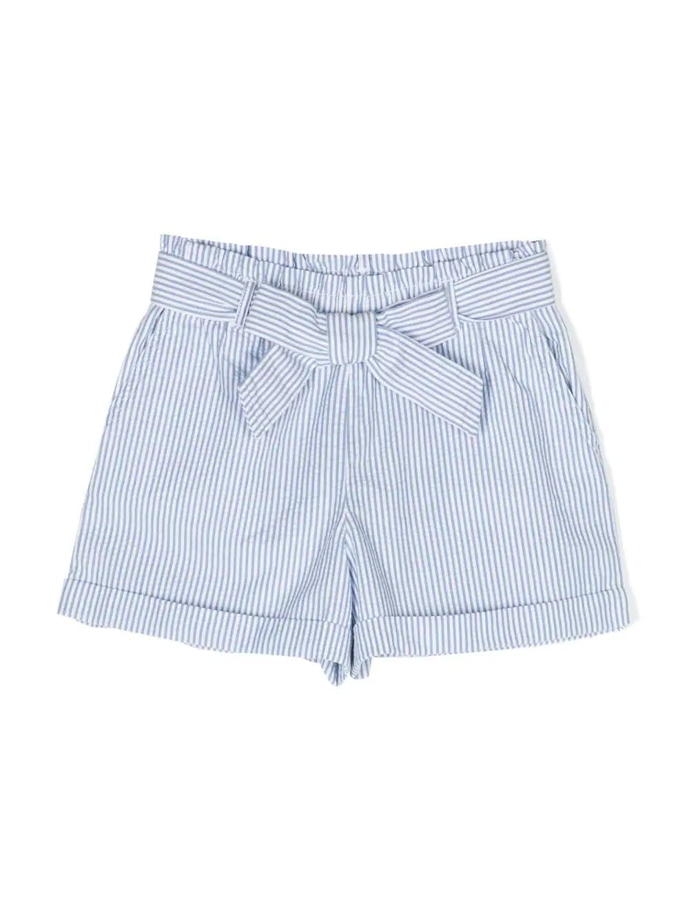 Shop Polo Ralph Lauren Paper-bag Shorts In Light Blue Striped Seersucker
