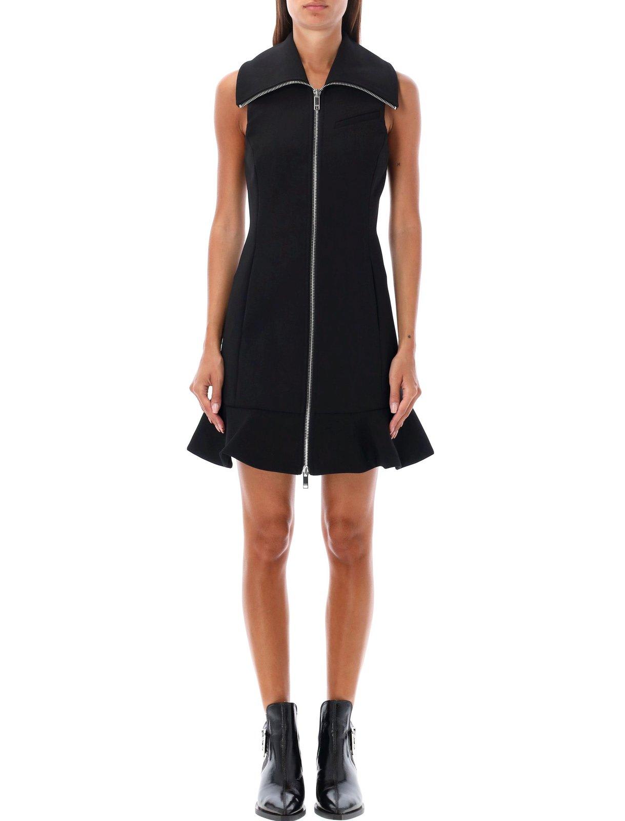 Shop Ganni Zip-up Sleeveless Mini Dress In Black