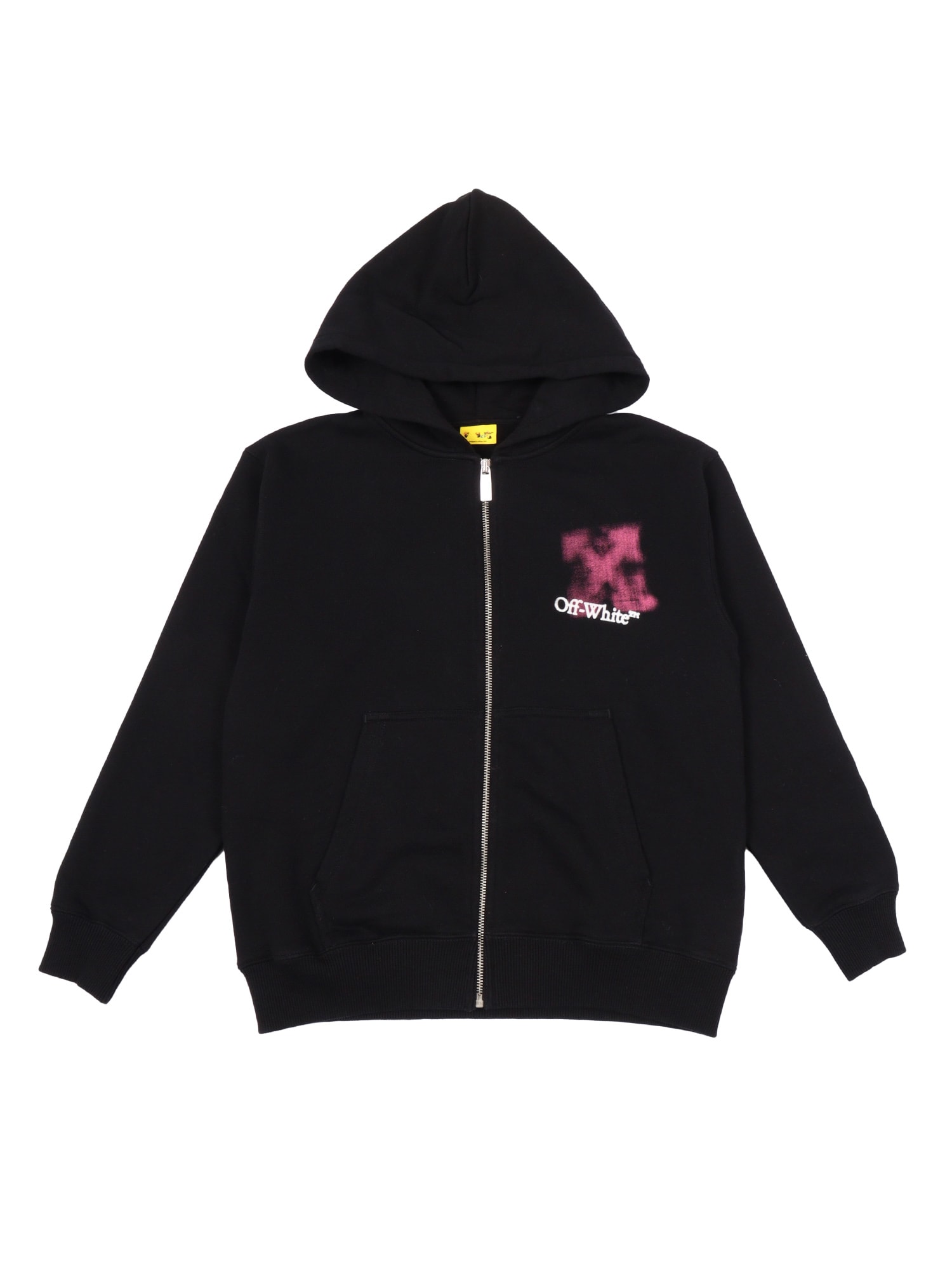 Off-white Arrow Spray Hoodie Zip Up Black - Fuchsi In Black