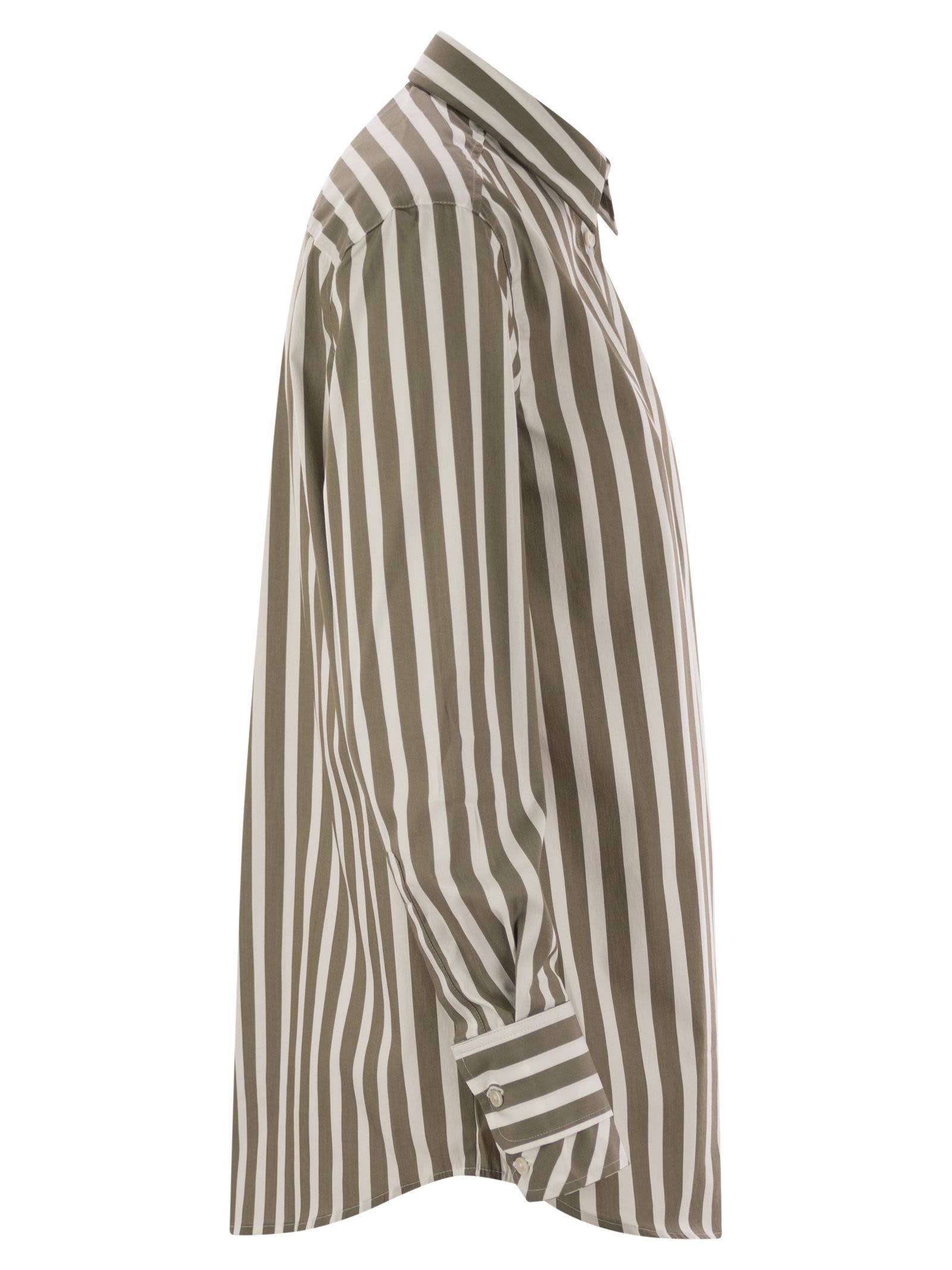 Fay Regular Striped Stretch Cotton Shirt In Brown