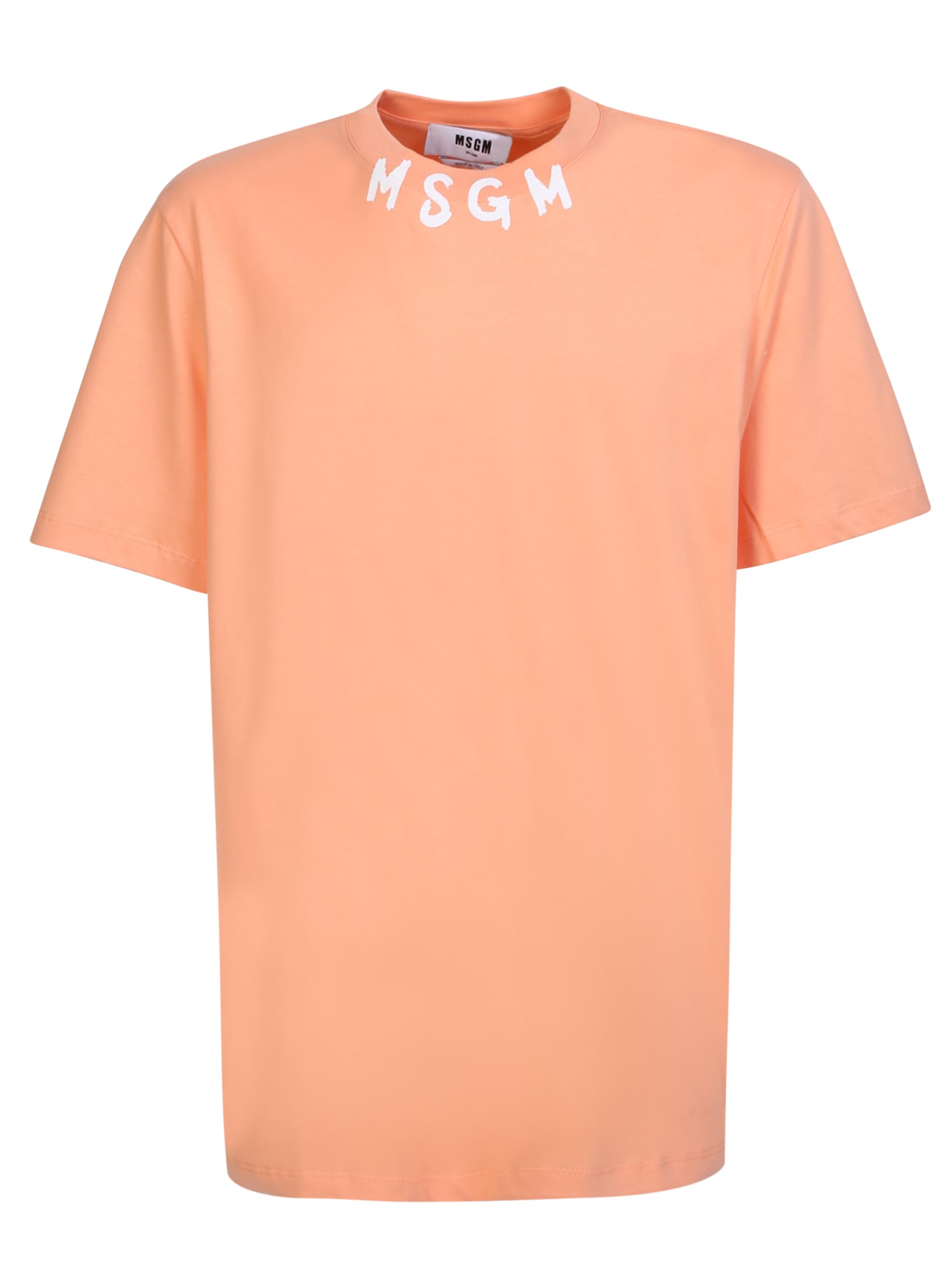 Msgm Logo Printed Crewneck T-shirt In Orange