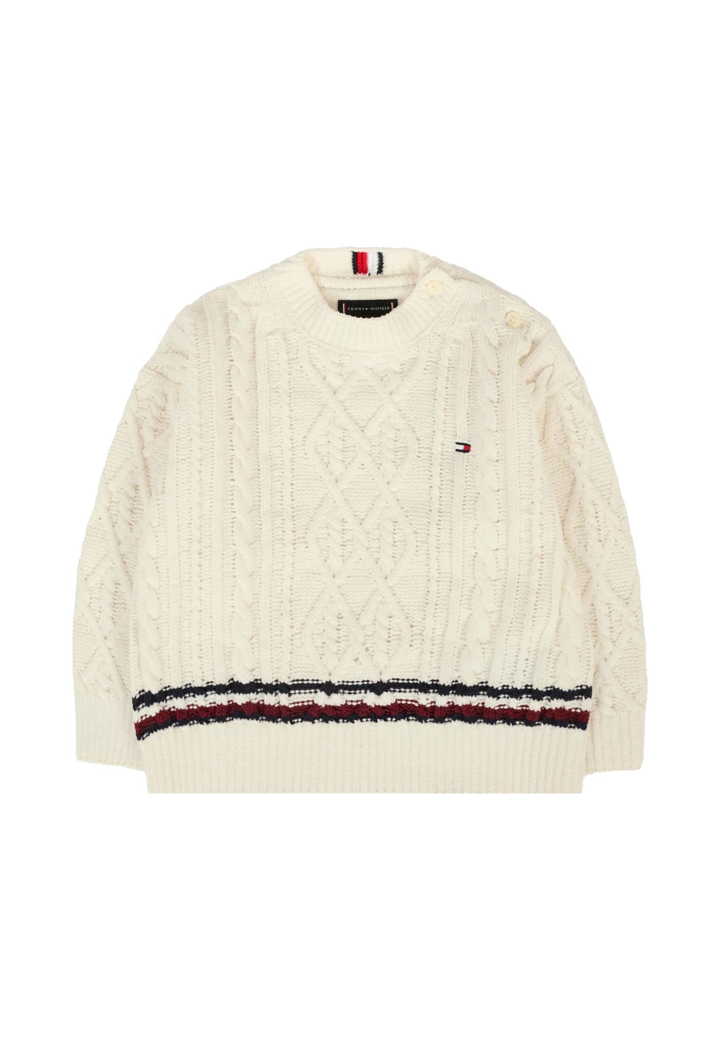 Tommy Hilfiger Ivory Sweater For Baby Boy With Flag In Neutral