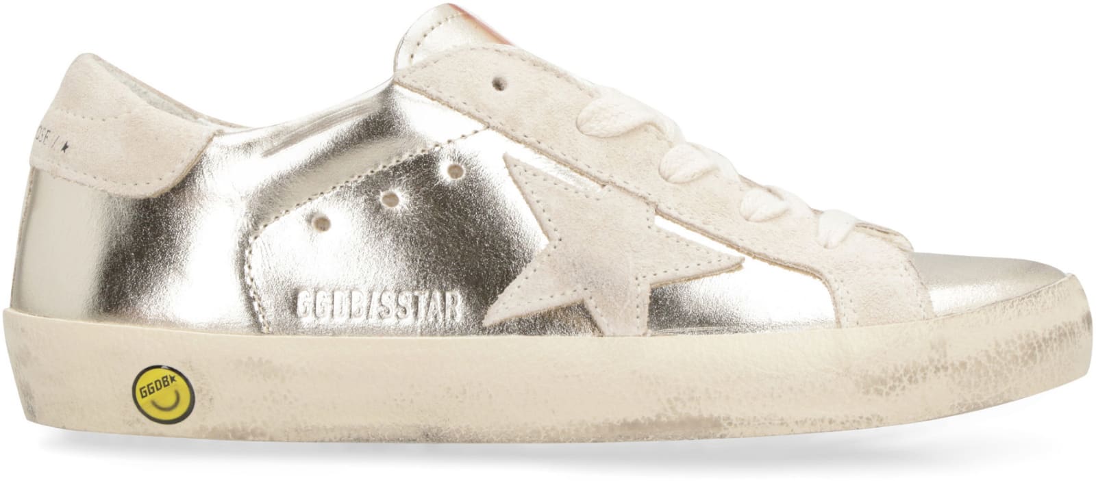 Golden Goose Kids' Super Star Leather Sneakers In Silver