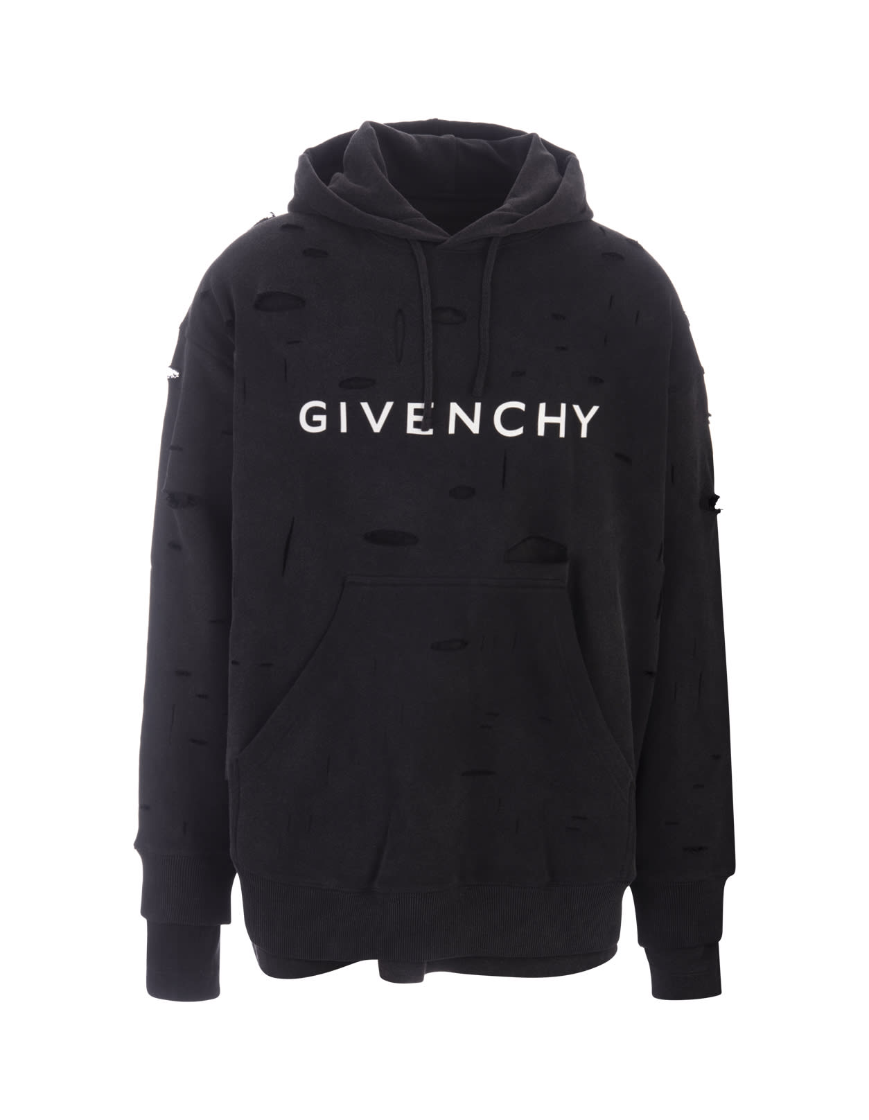 Shop Givenchy Black Destroyed Hoodie With Logo