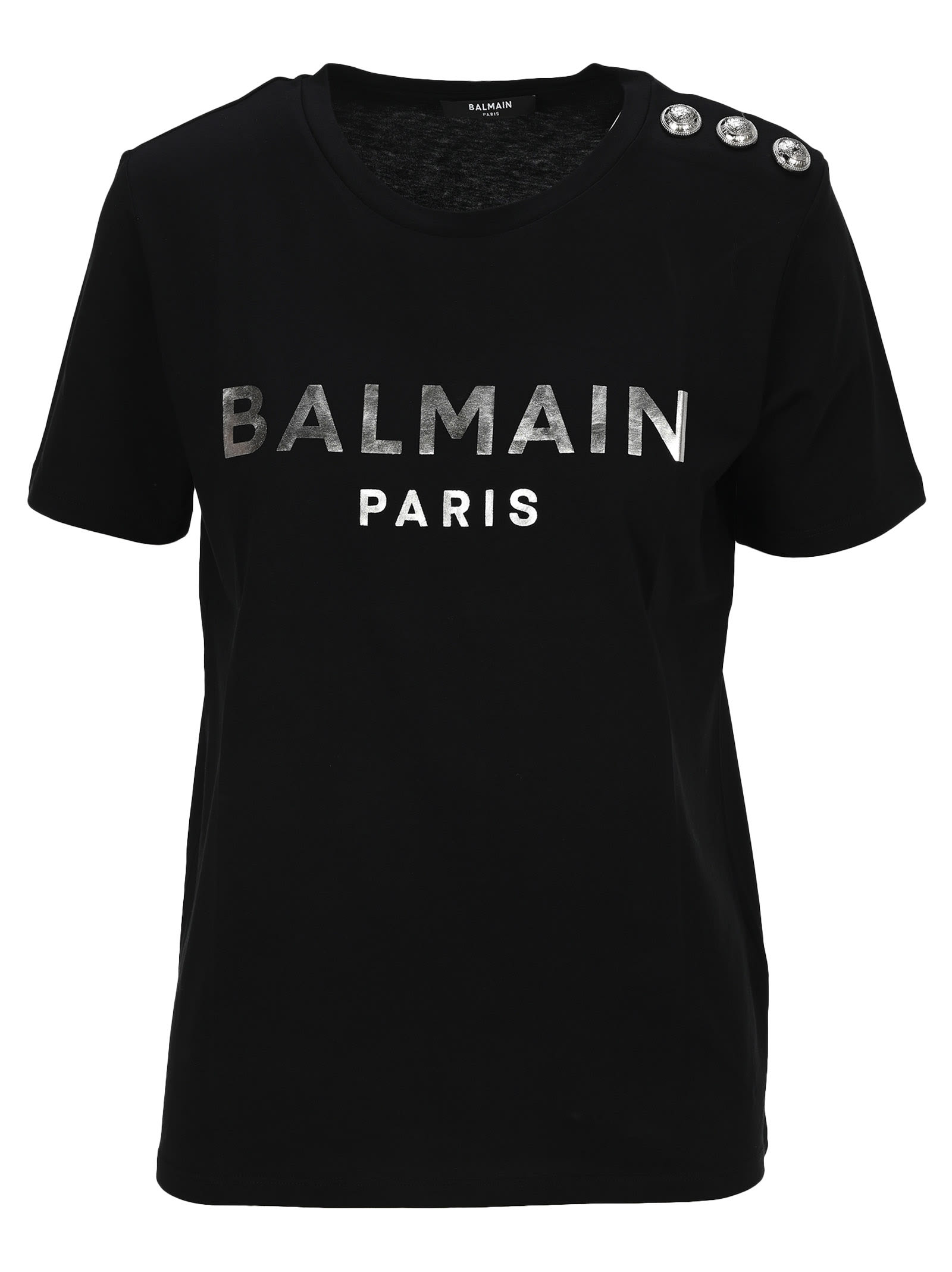 Balmain Logo T-shirt In Black + Silver