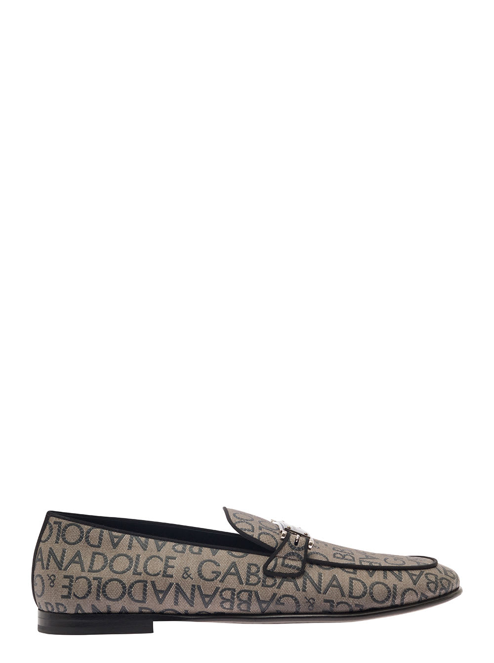 DOLCE & GABBANA ARIOSTO BEIGE LOAFERS WITH LOGO PLAQUE IN COATED CANVAS MAN