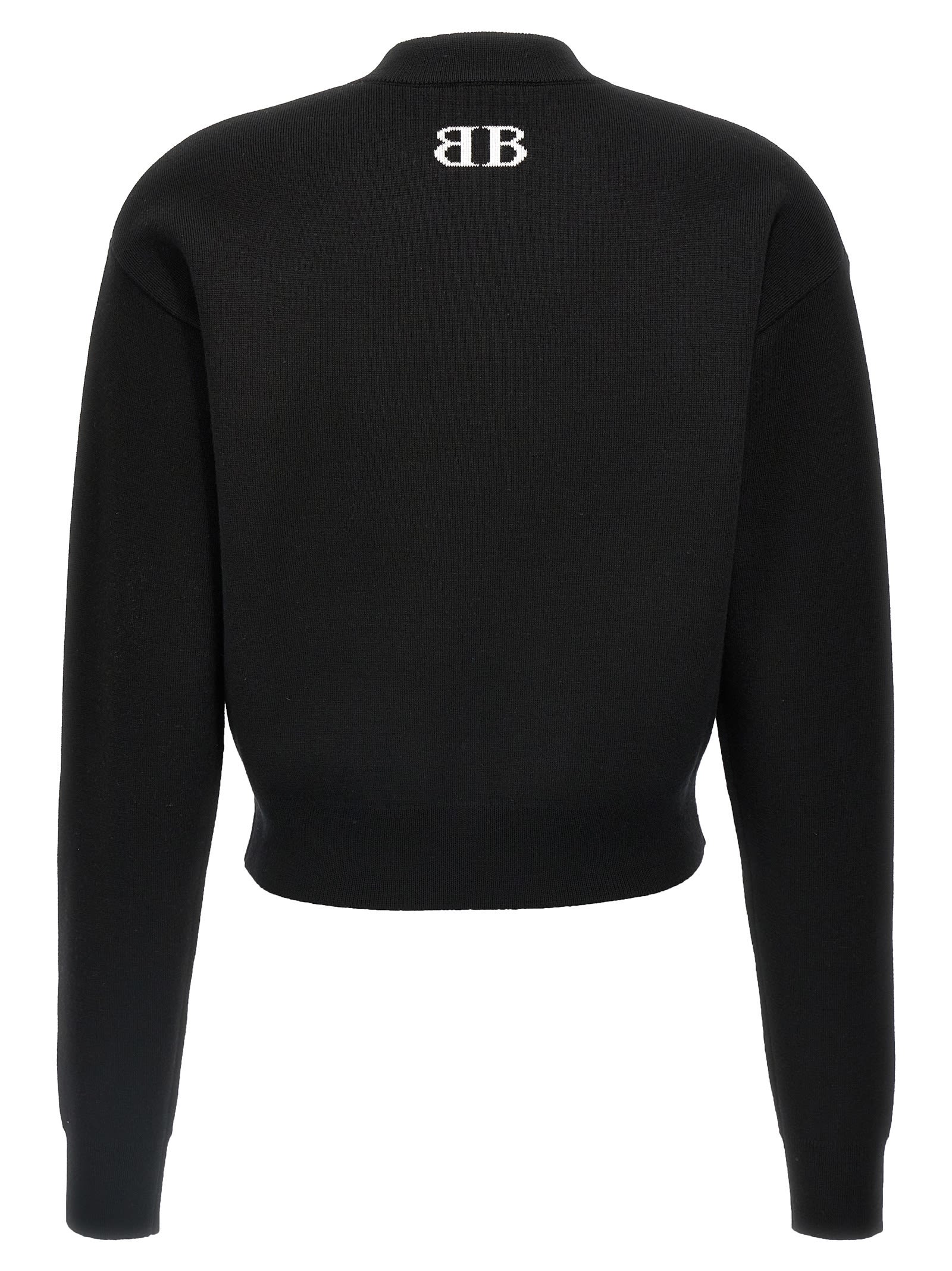 Balenciaga Logo Knitwear Sweater With Ribbed Accents In White/black