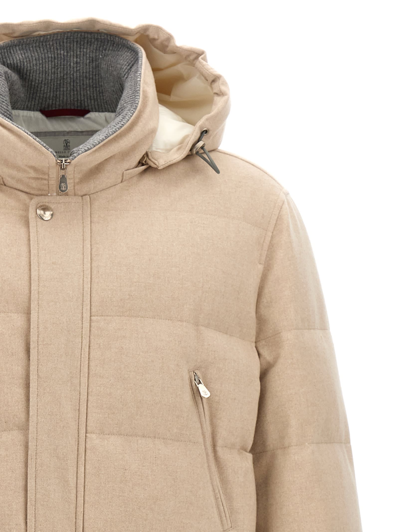 Shop Brunello Cucinelli Long Hooded Down Jacket In Beige