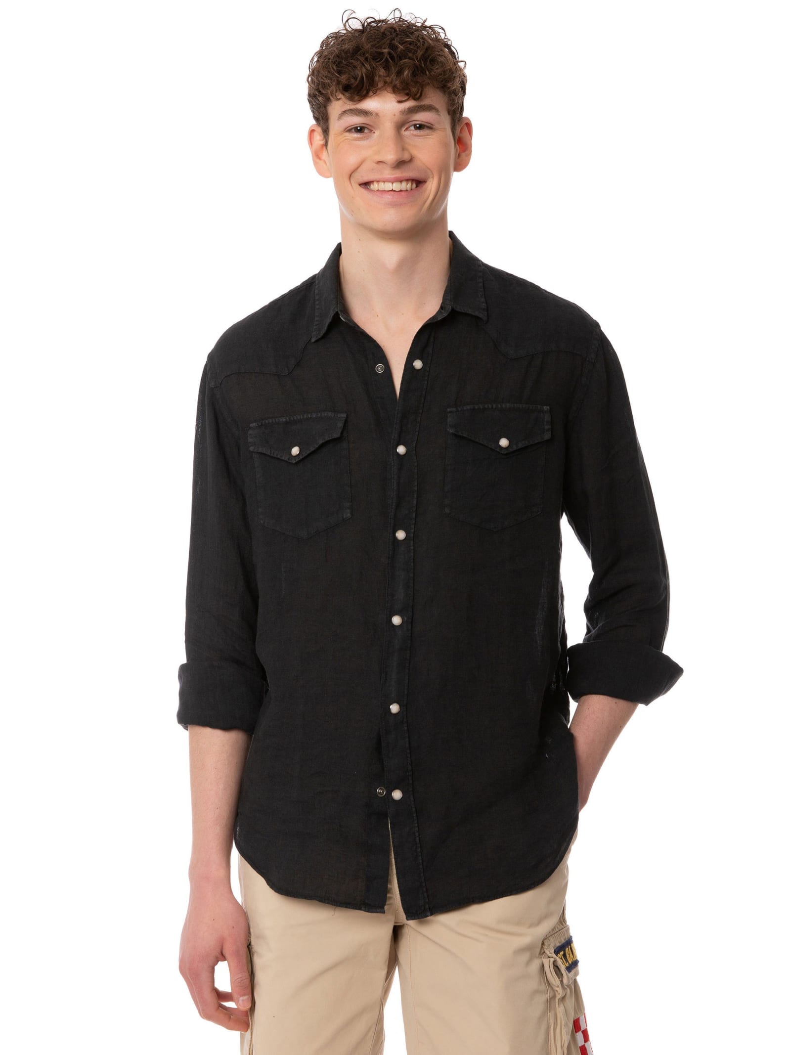 Shop Mc2 Saint Barth Man Black Linen Shirt