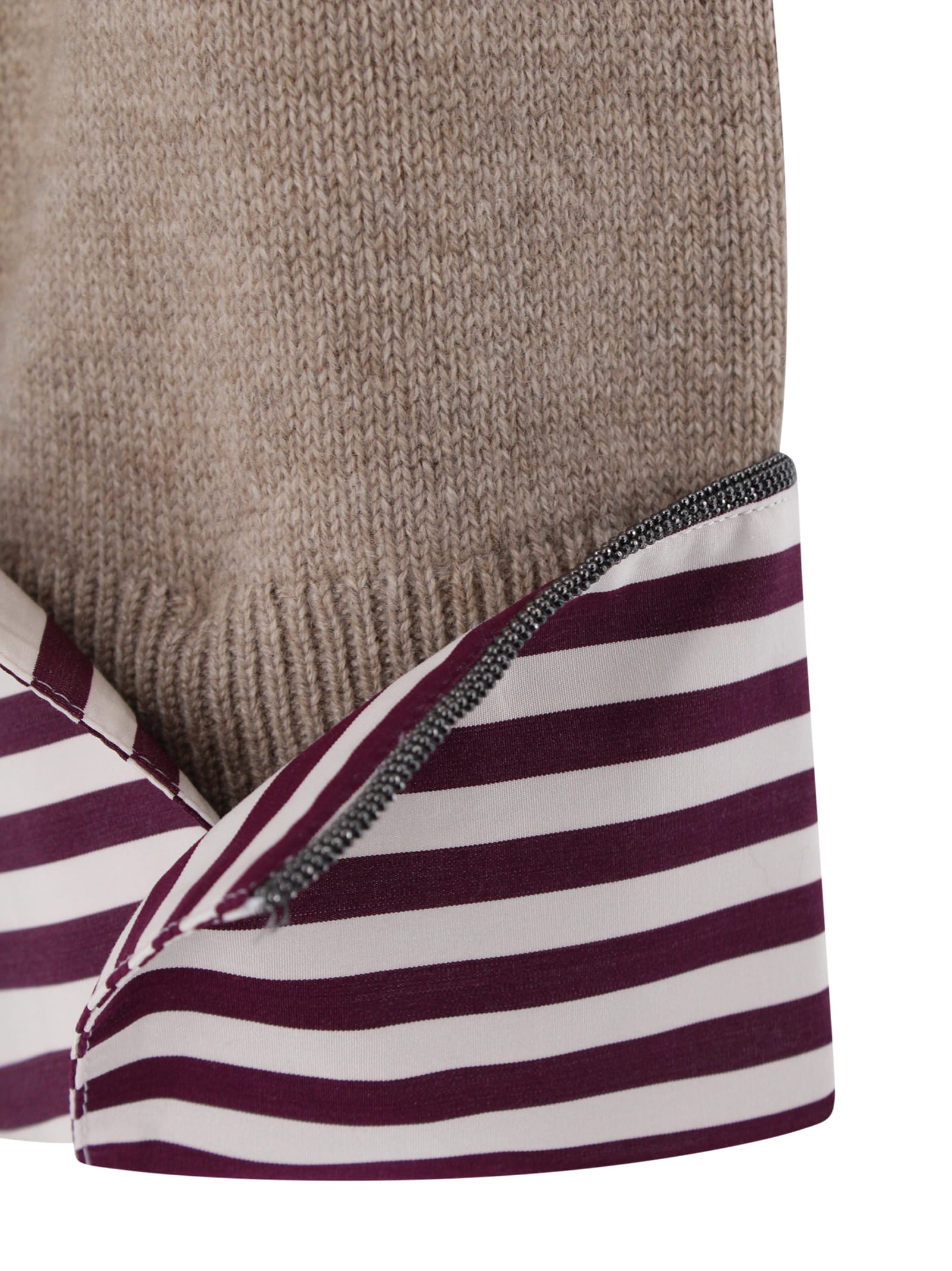 Brunello Cucinelli Cashmere Knit Jumper With Shirt Cuff Accents In Brown