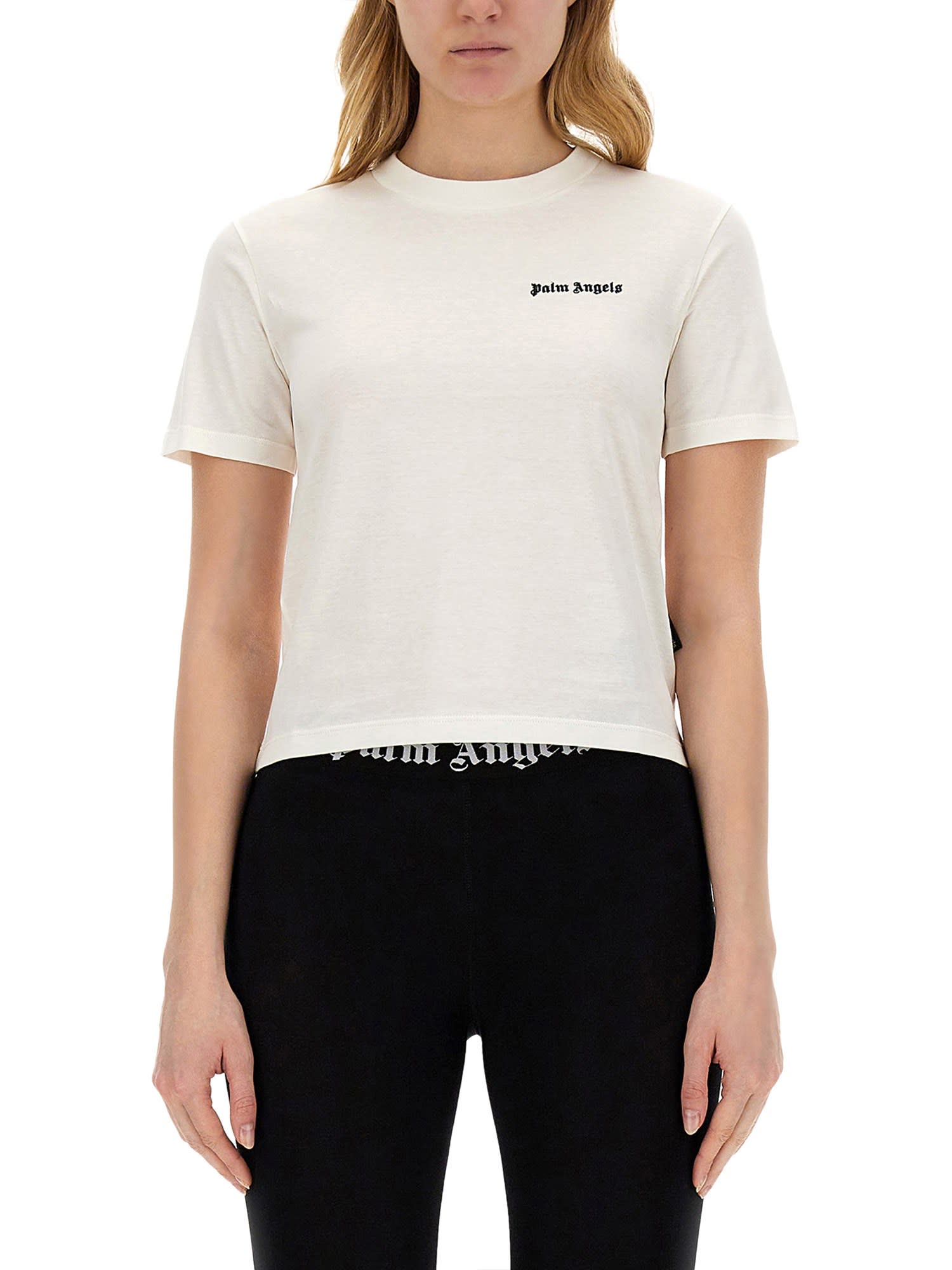 Shop Palm Angels T-shirt With Logo In Off White