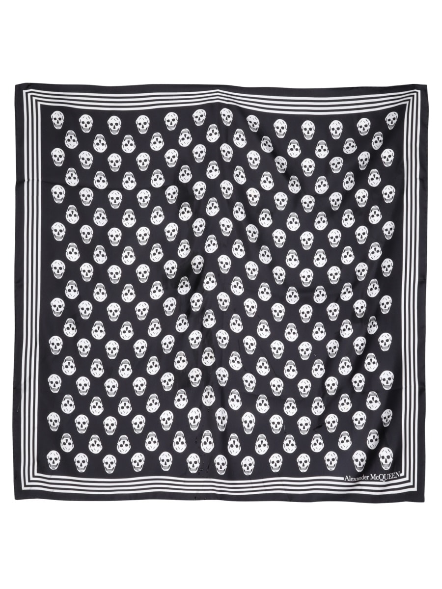 Shop Alexander Mcqueen Biker Skull Print Scarf In Black