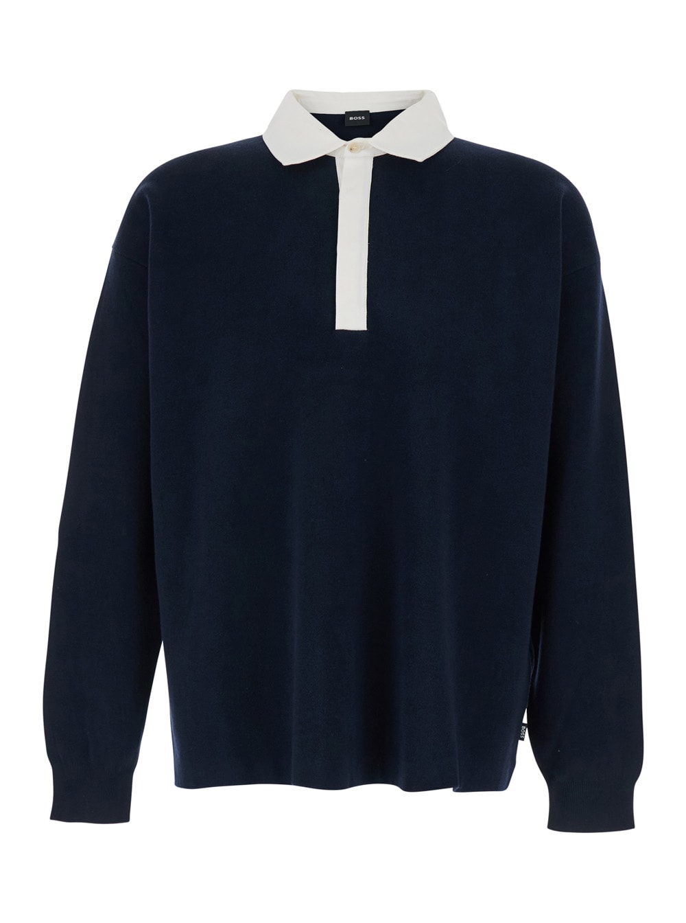 Hugo Boss Blue Polo Neck Sweater In Cotton And Wool Blend Man