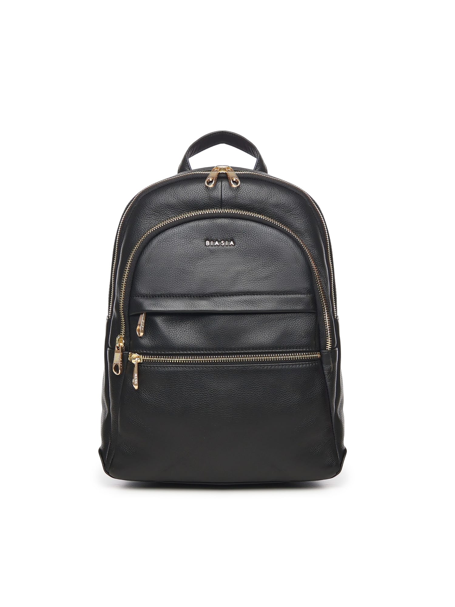 Biasia Leather Backpack With Logo In Black