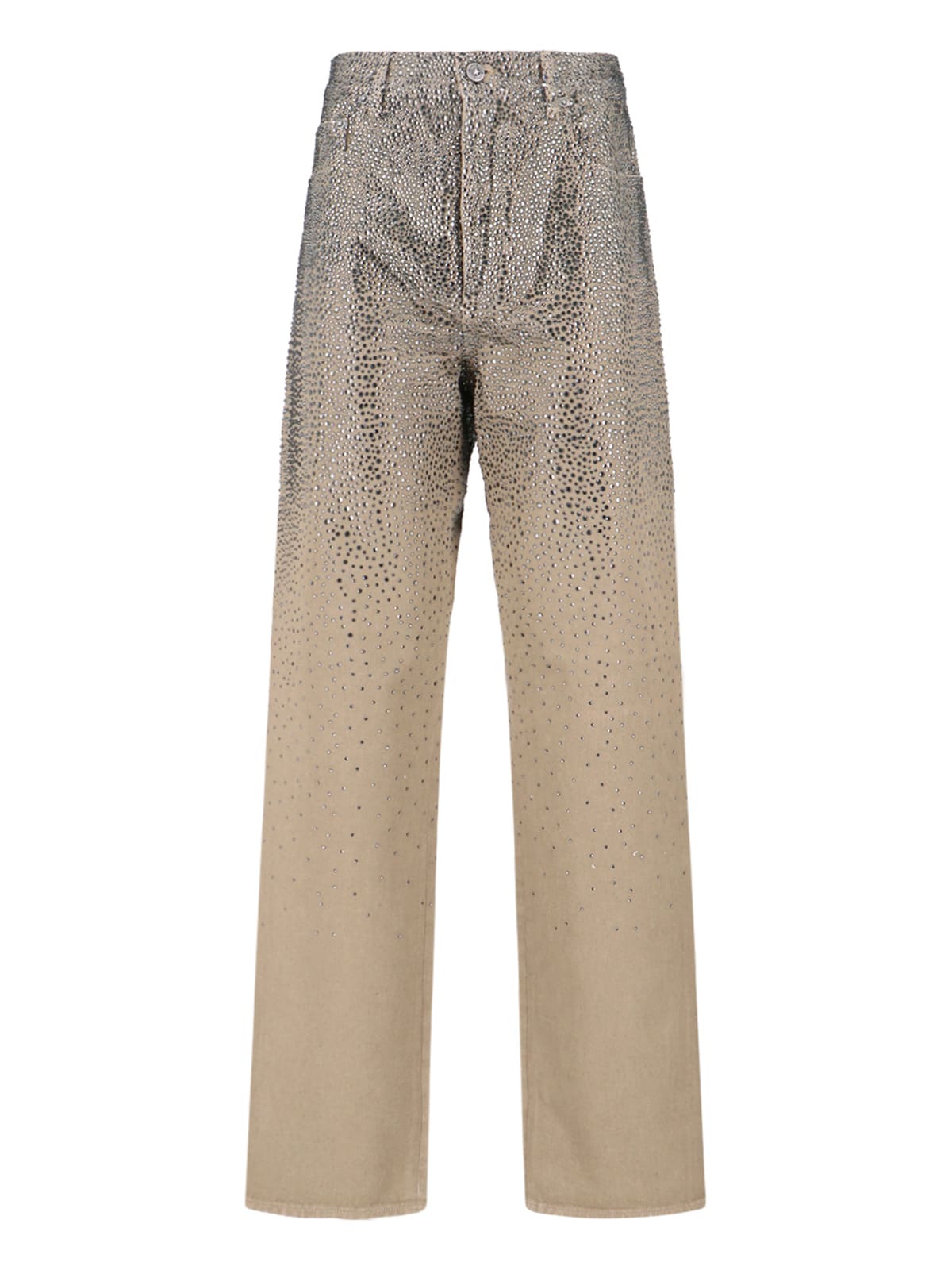 Golden Goose Straight Jeans With Rhinestones In Brown