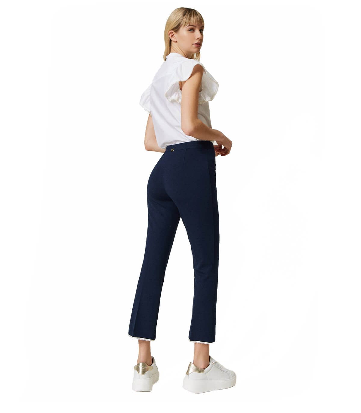 Shop Twinset Blue Cropped Trousers With Pearls