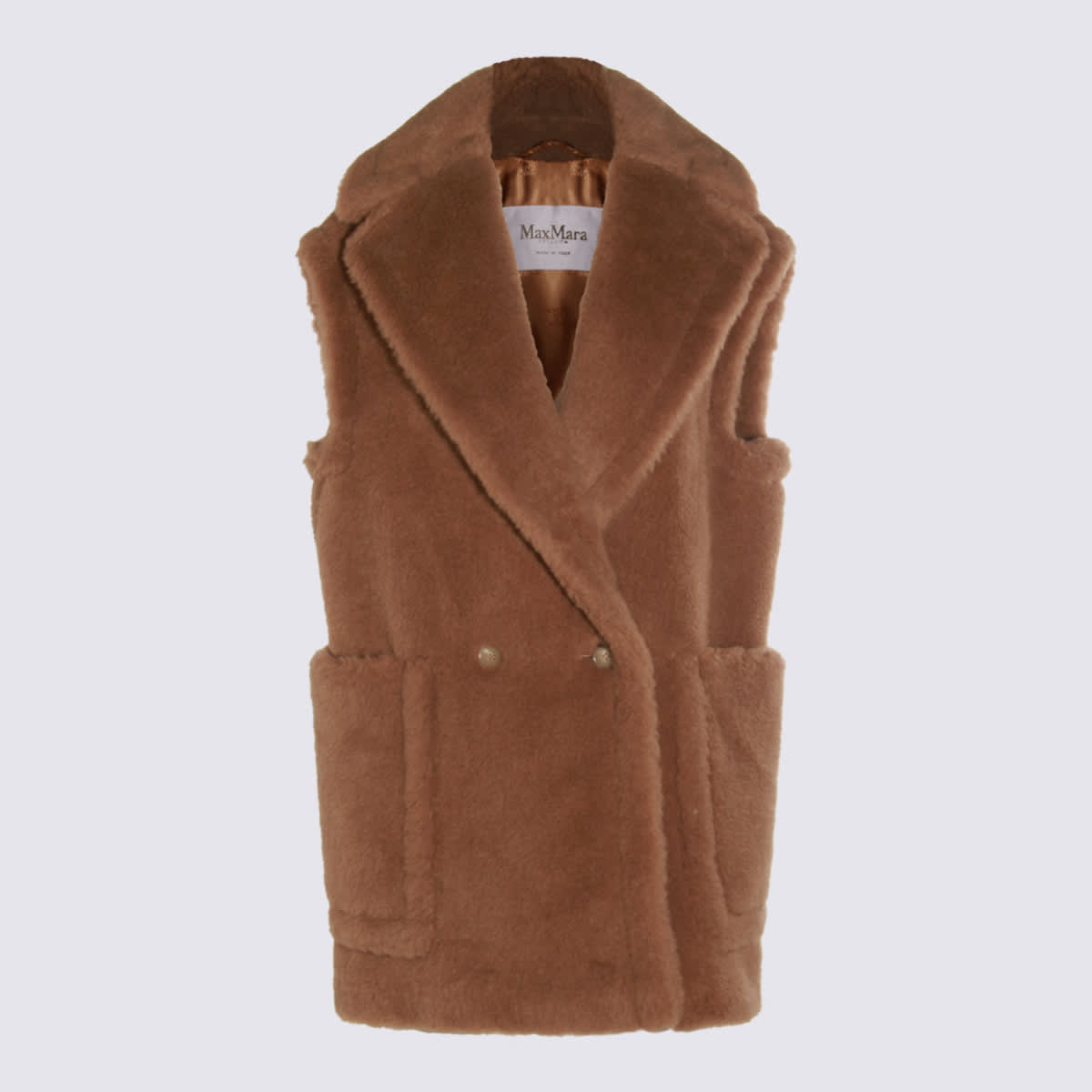 Max Mara Breda Camel And Silk Sleeveless Coat In Sand