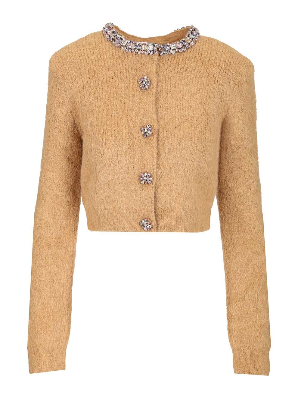 Self-portrait Brown Cardigan With Decorated Trim In Brown