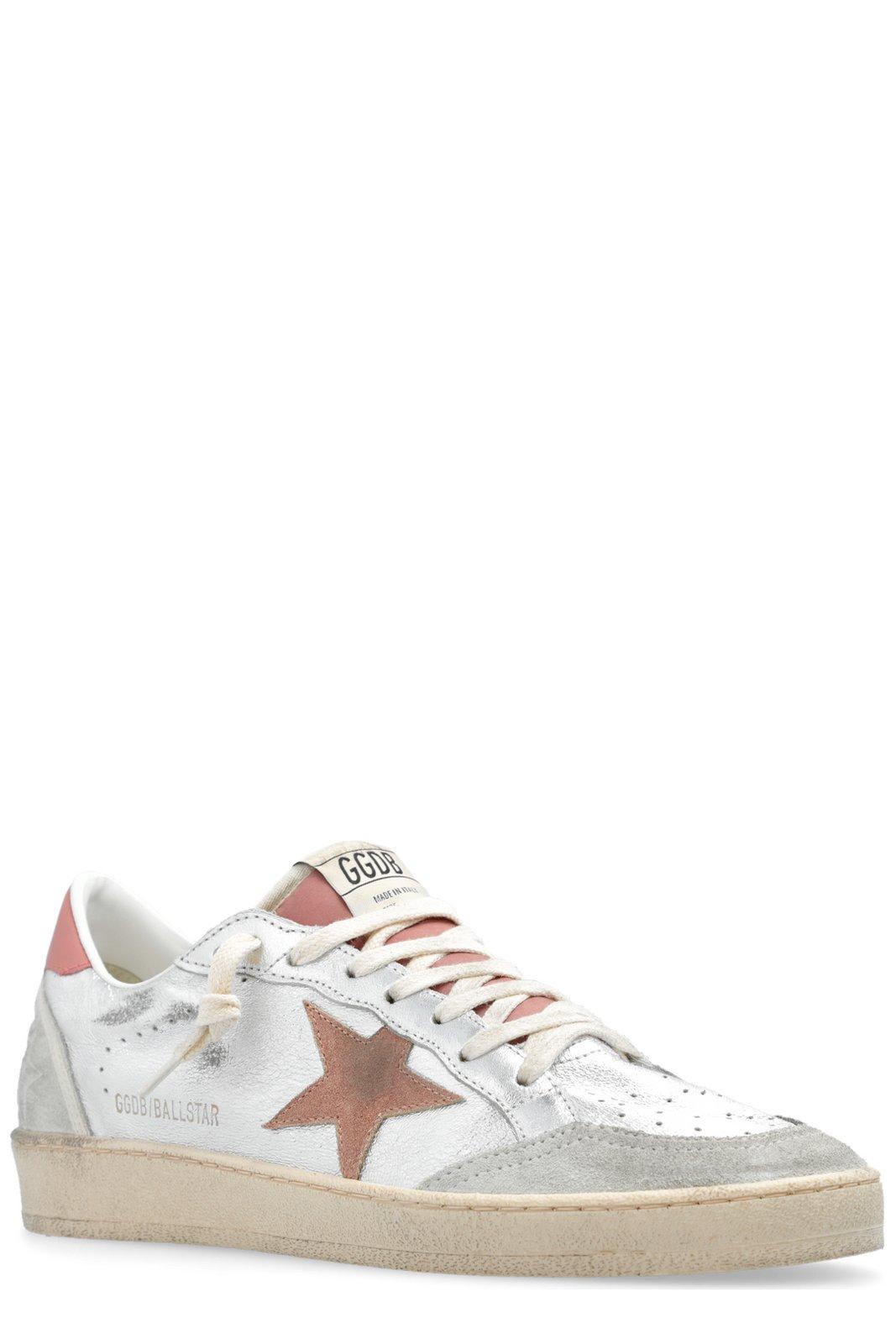 Shop Golden Goose Ballstar Metallic Lace-up Sneakers In Silver/ash Rose/ice