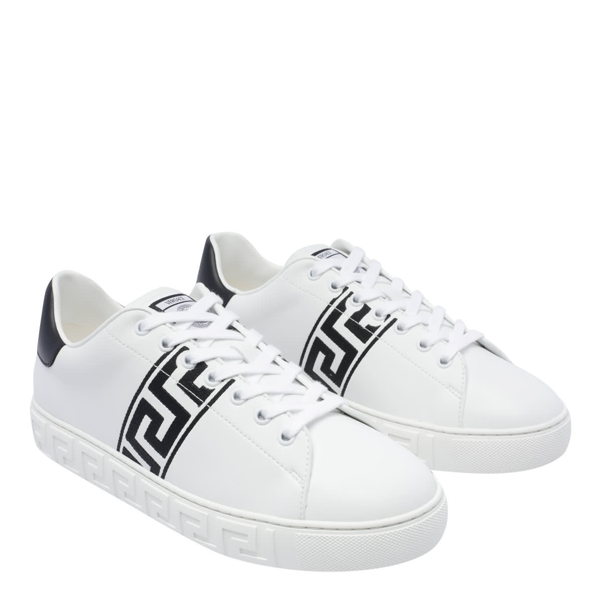 Shop Versace Greca Sneakers In White