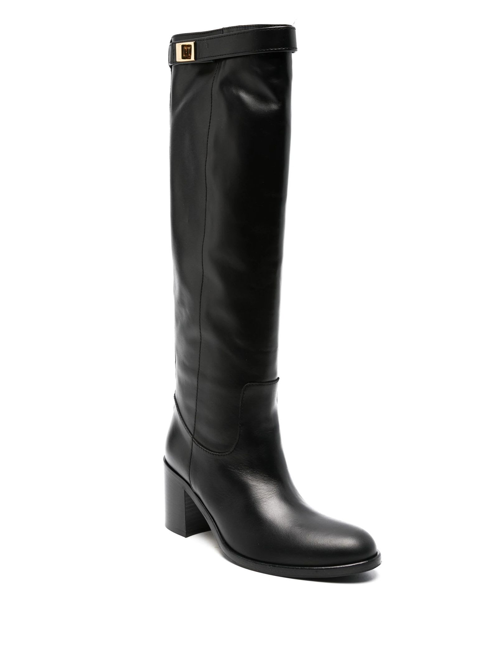 VIA ROMA 15 BLACK CALF LEATHER KNEE-LENGTH BOOTS 