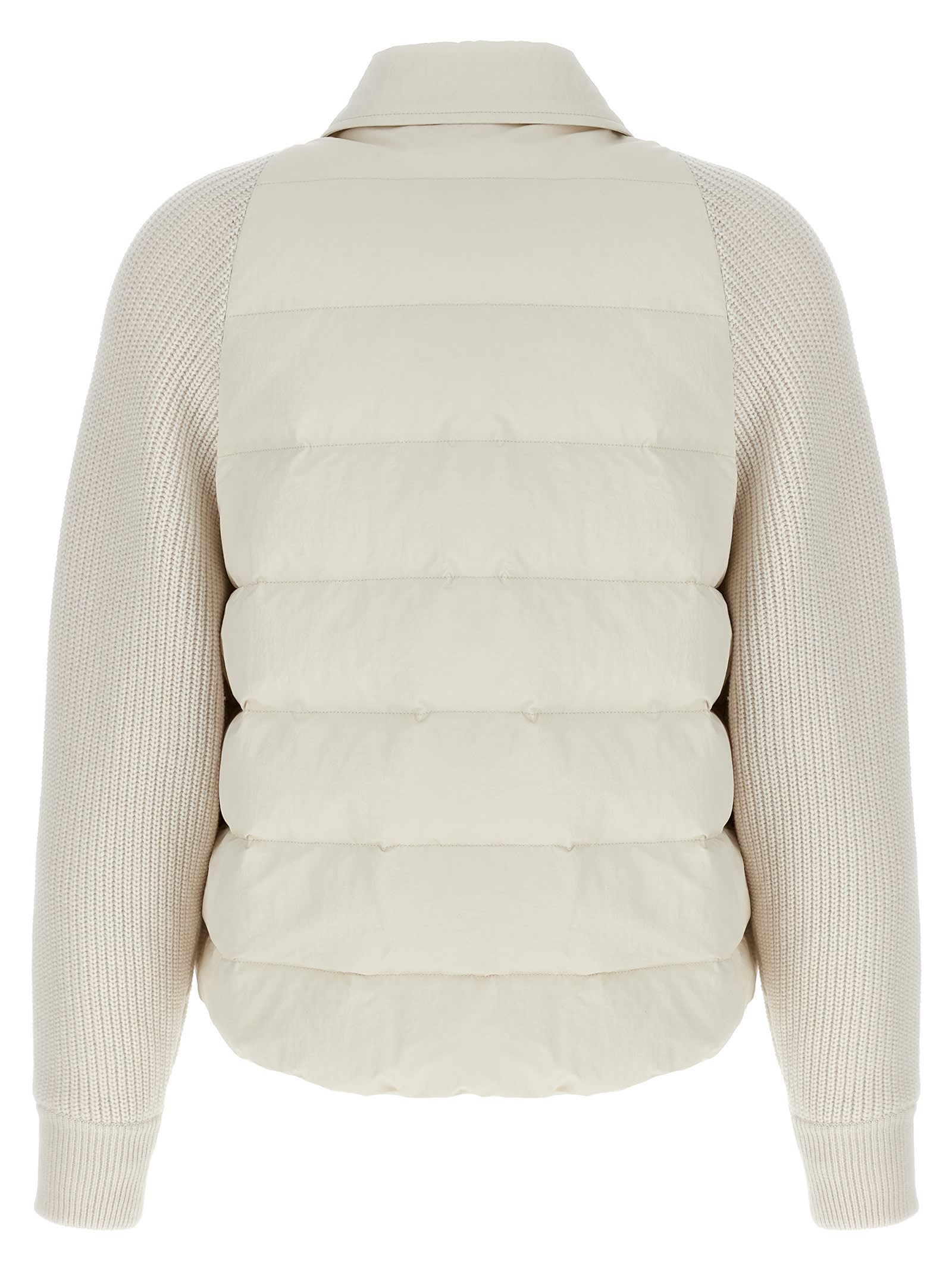 Brunello Cucinelli Two-material Down Jacket With Shiny Flap Detail In Gray