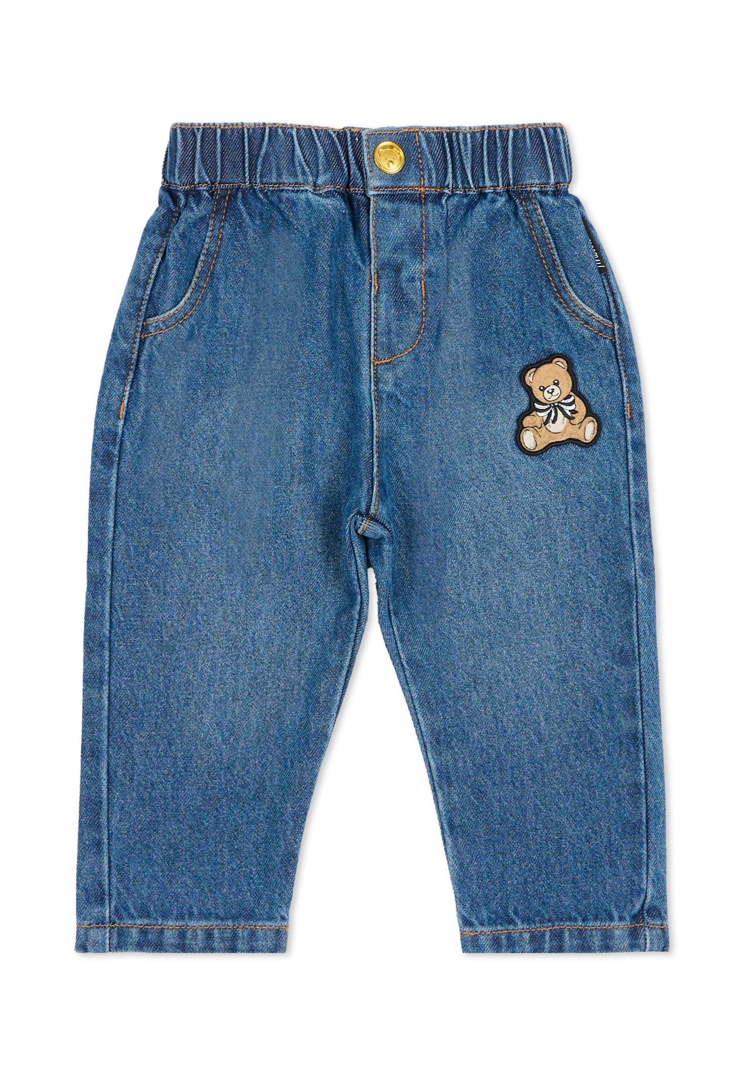 Moschino Denim Jeans For Babykids With Teddy Bear In Blue