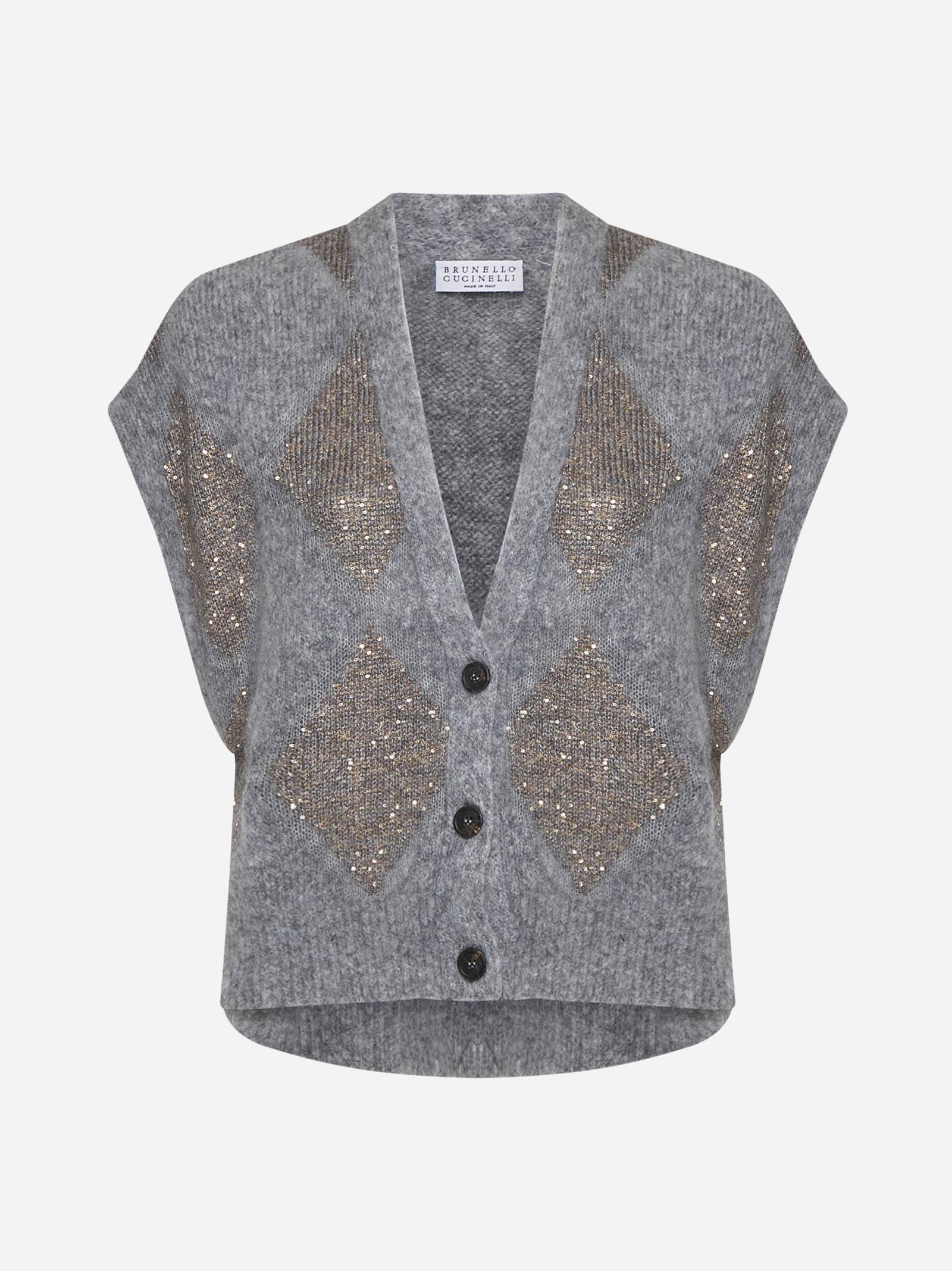 Shop Brunello Cucinelli Argyle-motif Wool And Mohair Vest  In Grey