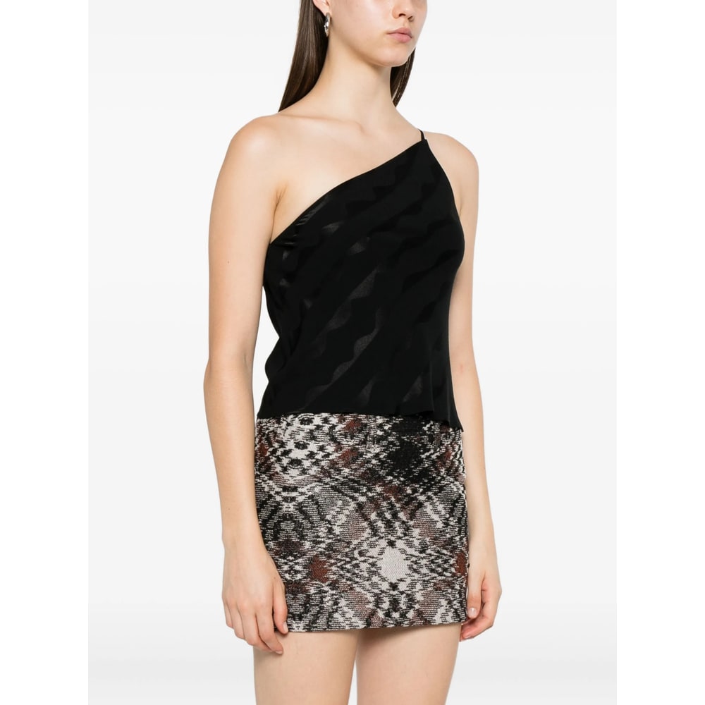 Rixo London One-shoulder Wave-pattern Top In Black