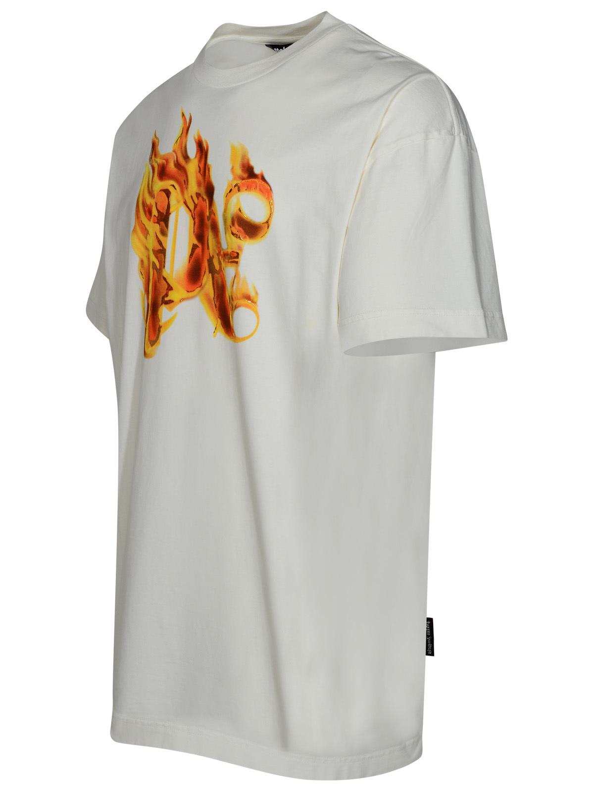 Shop Palm Angels Burning Monogram White Cotton T-shirt