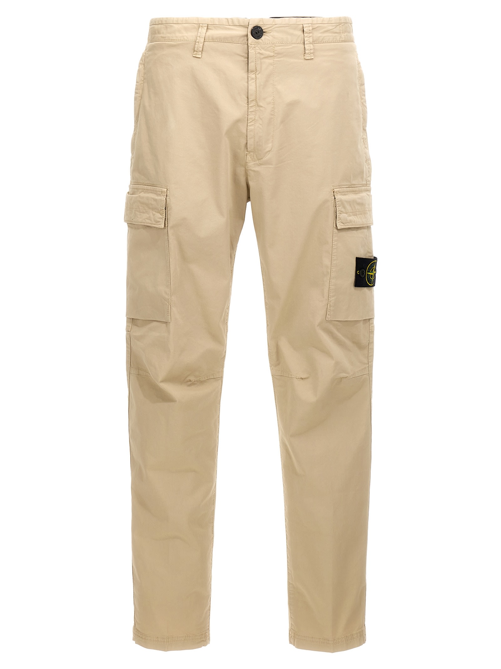 Shop Stone Island Logo Patch Cargo Pants In Beige