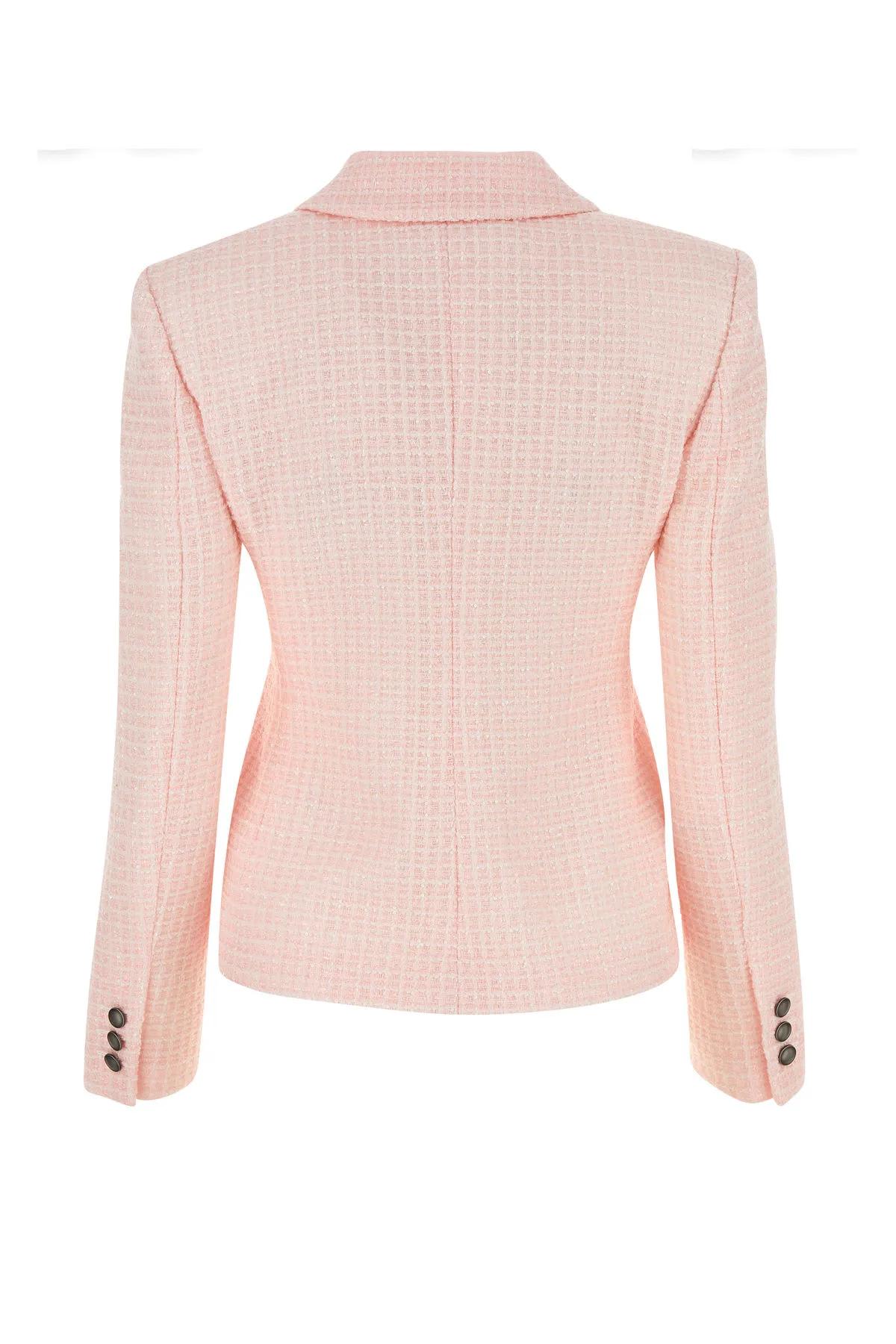 Shop Alessandra Rich Light Pink Tweed Blazer In Powder