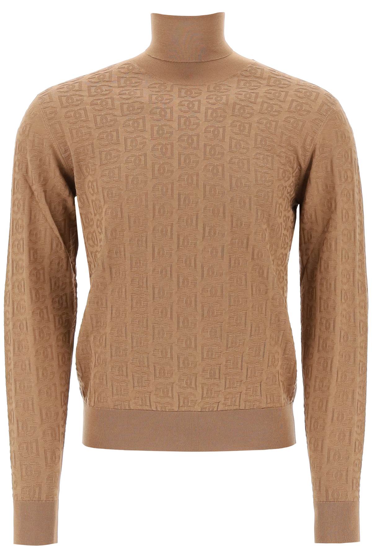 Shop Dolce & Gabbana Silk Jacquard Turtleneck Pullover In Camel