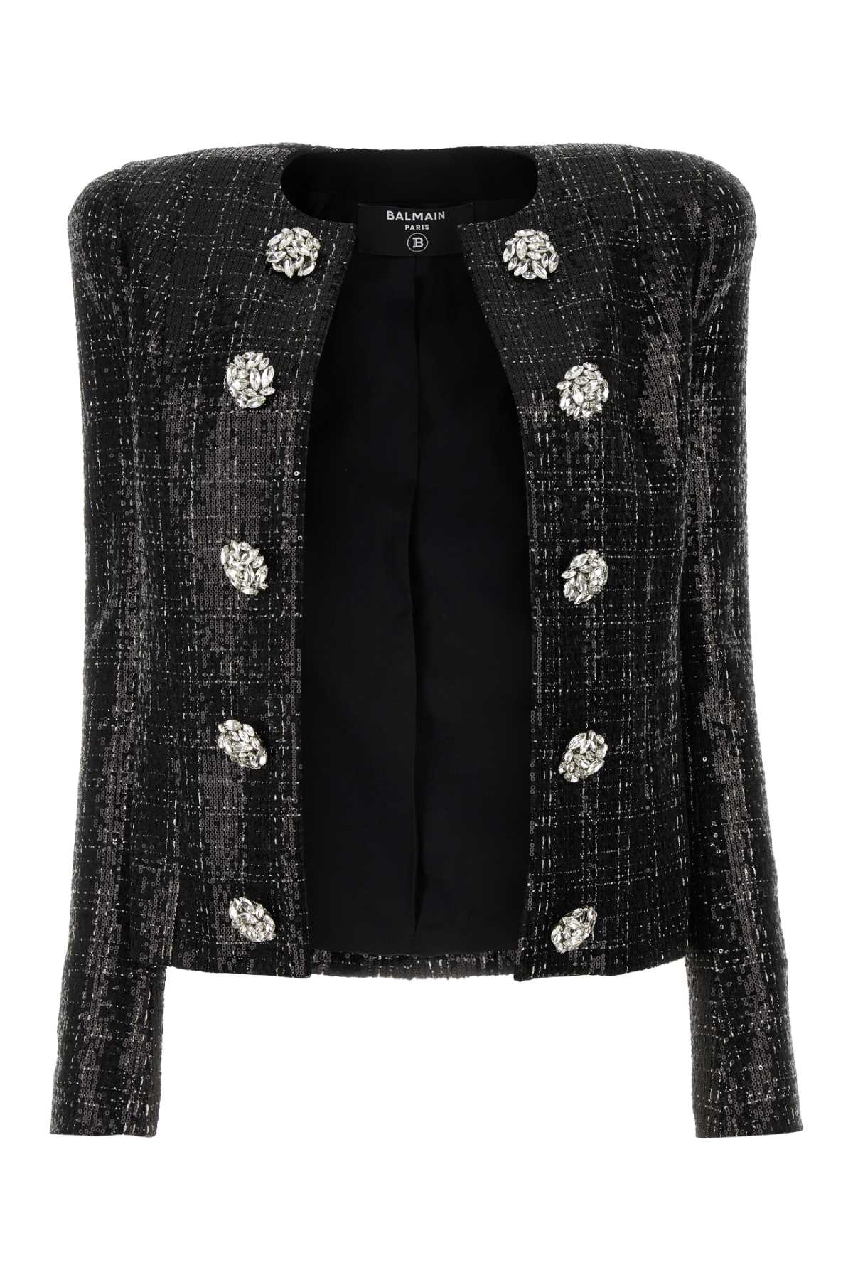 Shop Balmain Black Tweed Blazer In 0panoir