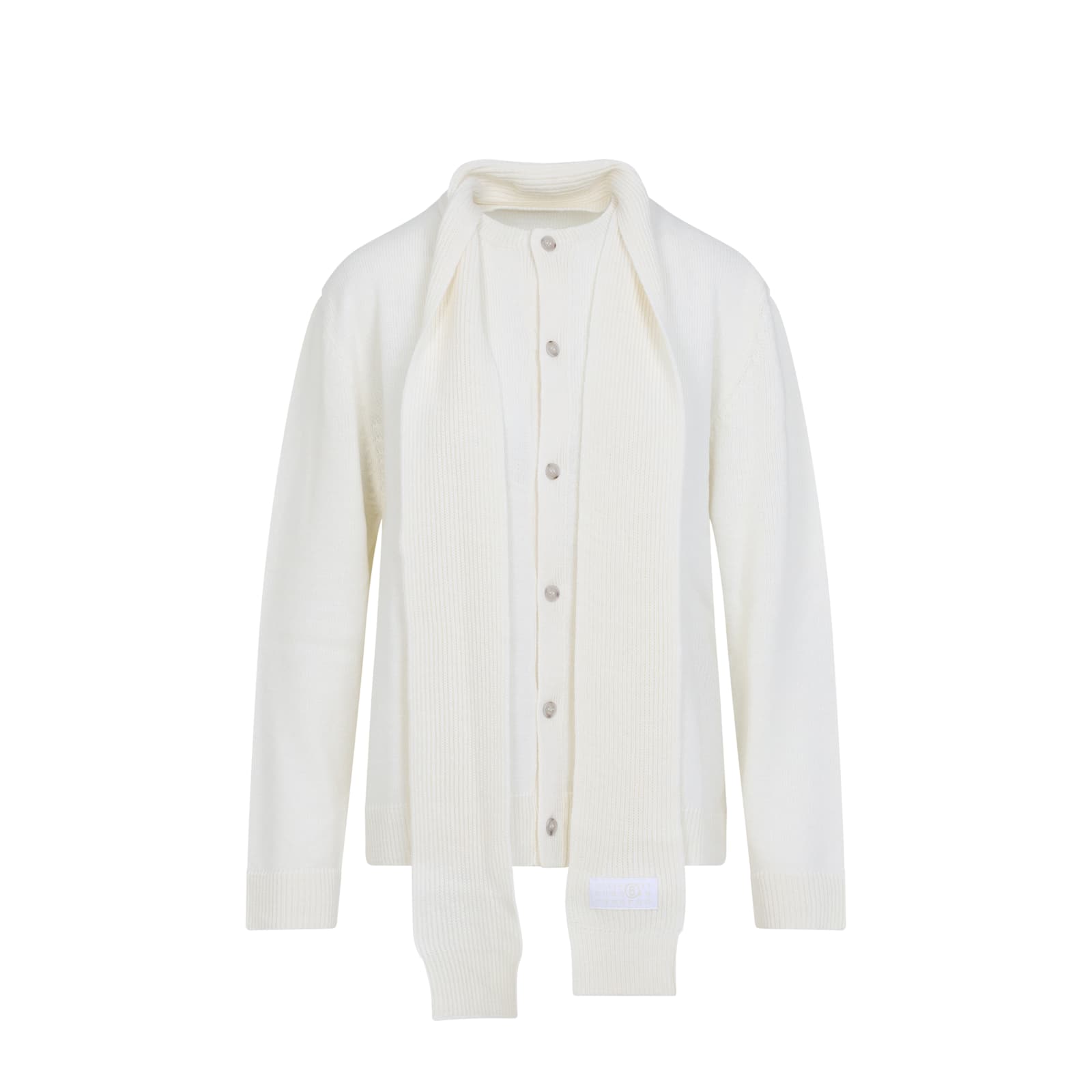 Mm6 Maison Margiela Mm6 By Maison Margiela Button-down Minimalist Wool Cardigan With Textured Knit Finish In White