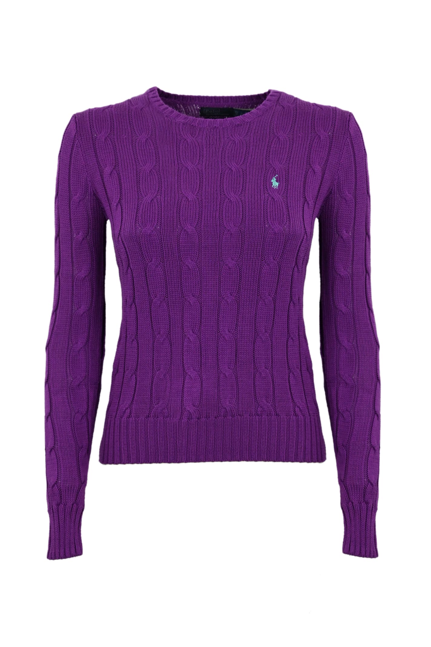 Shop Polo Ralph Lauren Cable Sweater With Logo In Purple