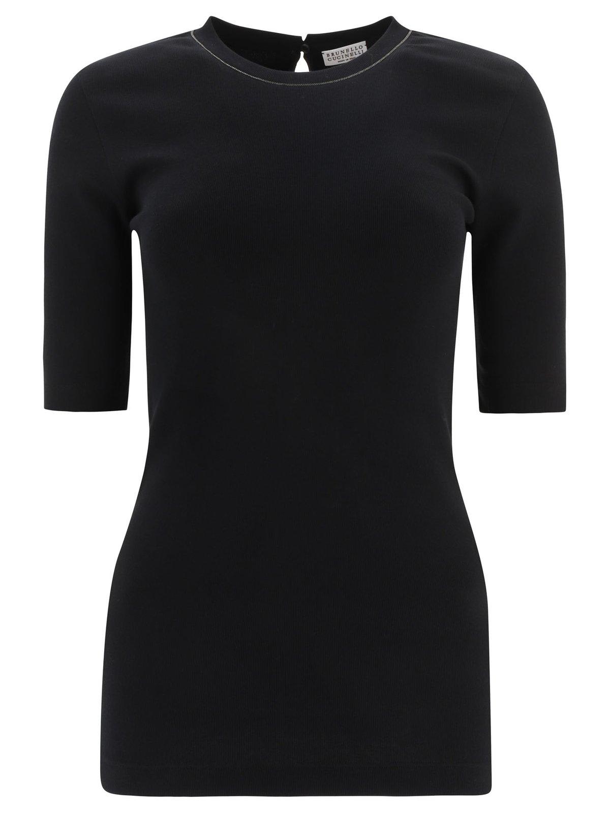 Shop Brunello Cucinelli Embellished Short-sleeved T-shirt In Nero