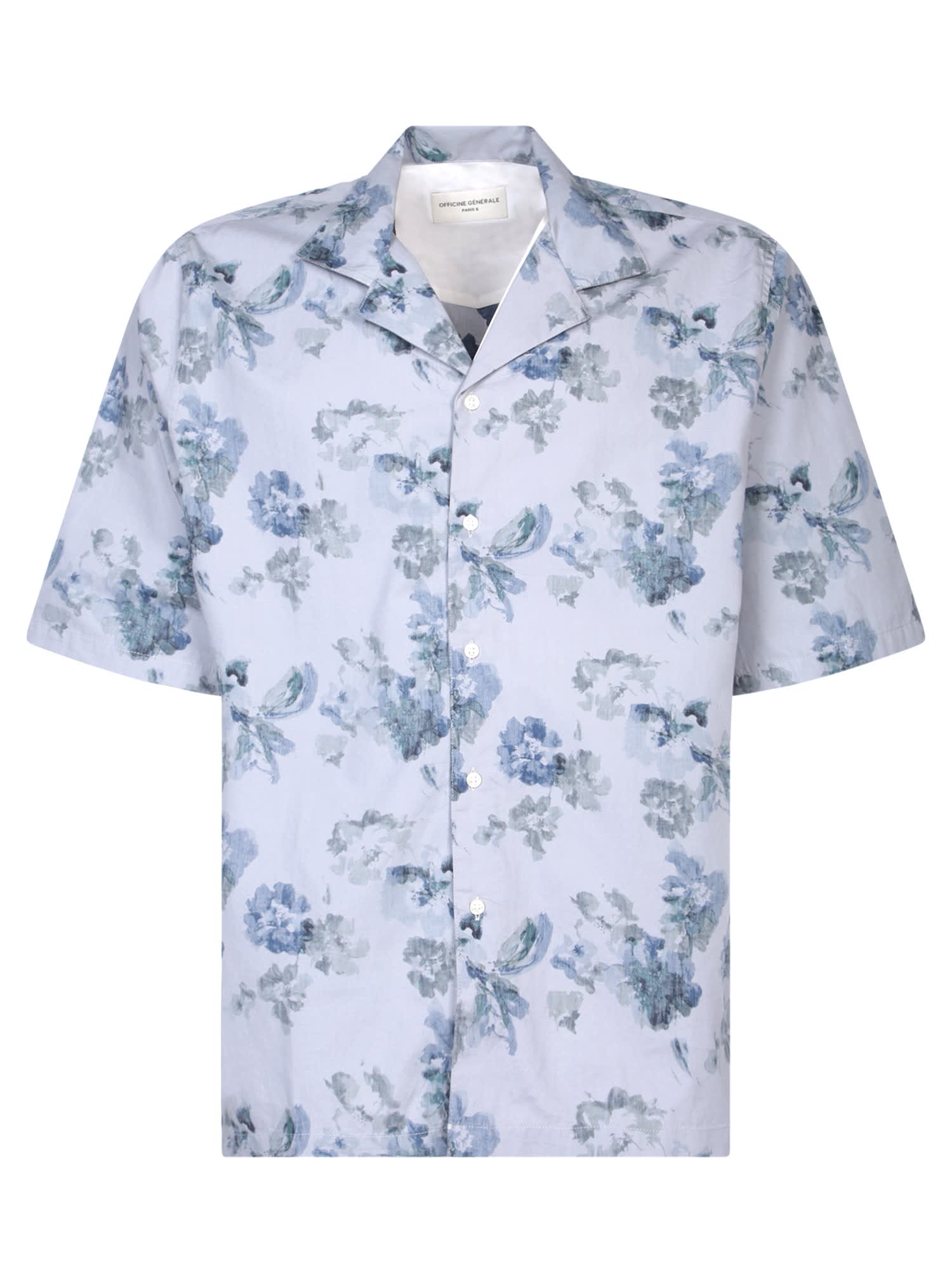 Shop Officine Generale Short Sleeves Light Blue Shirt