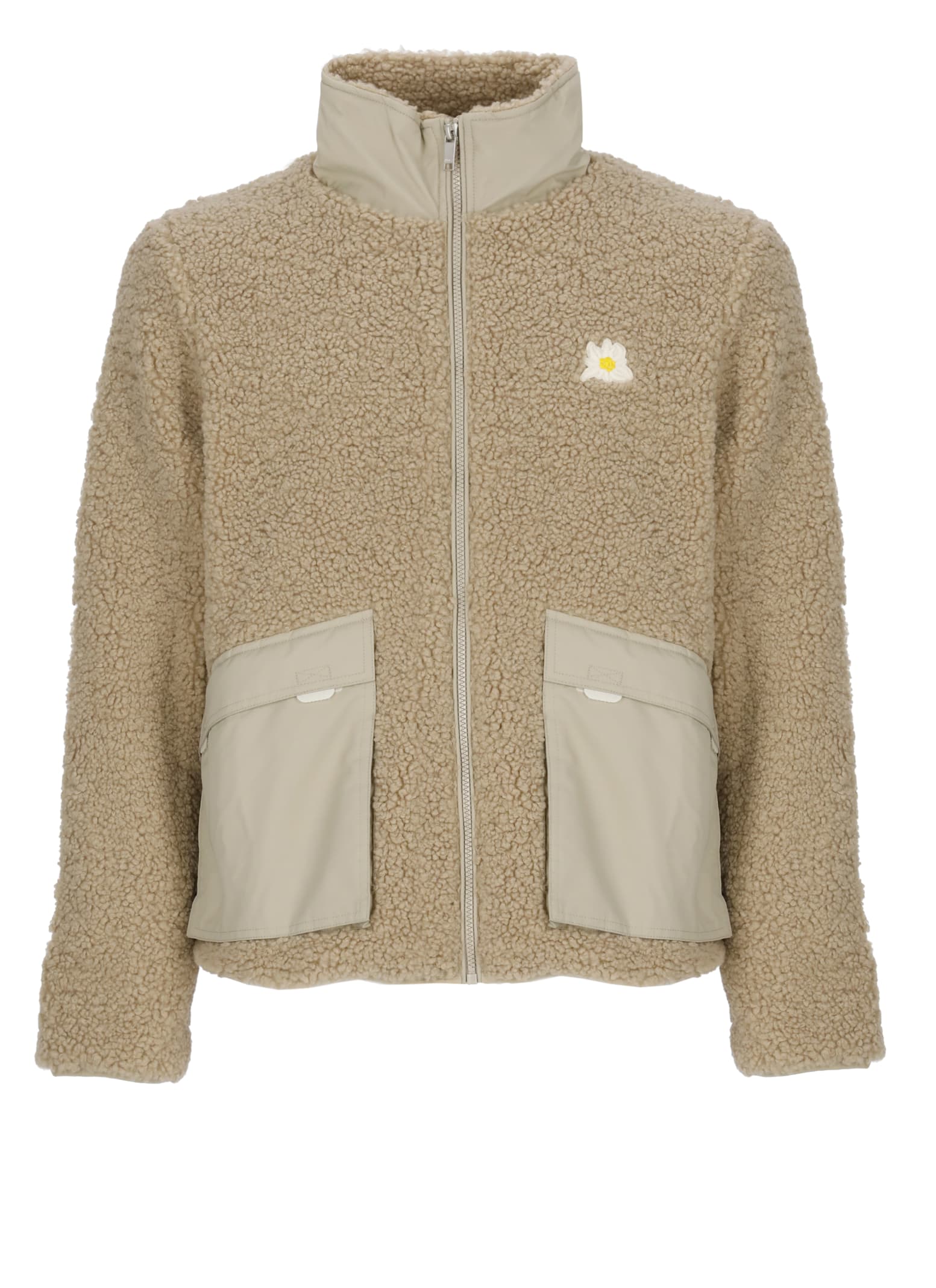 Autry Short Teddy Jacket High Neck In Neutral