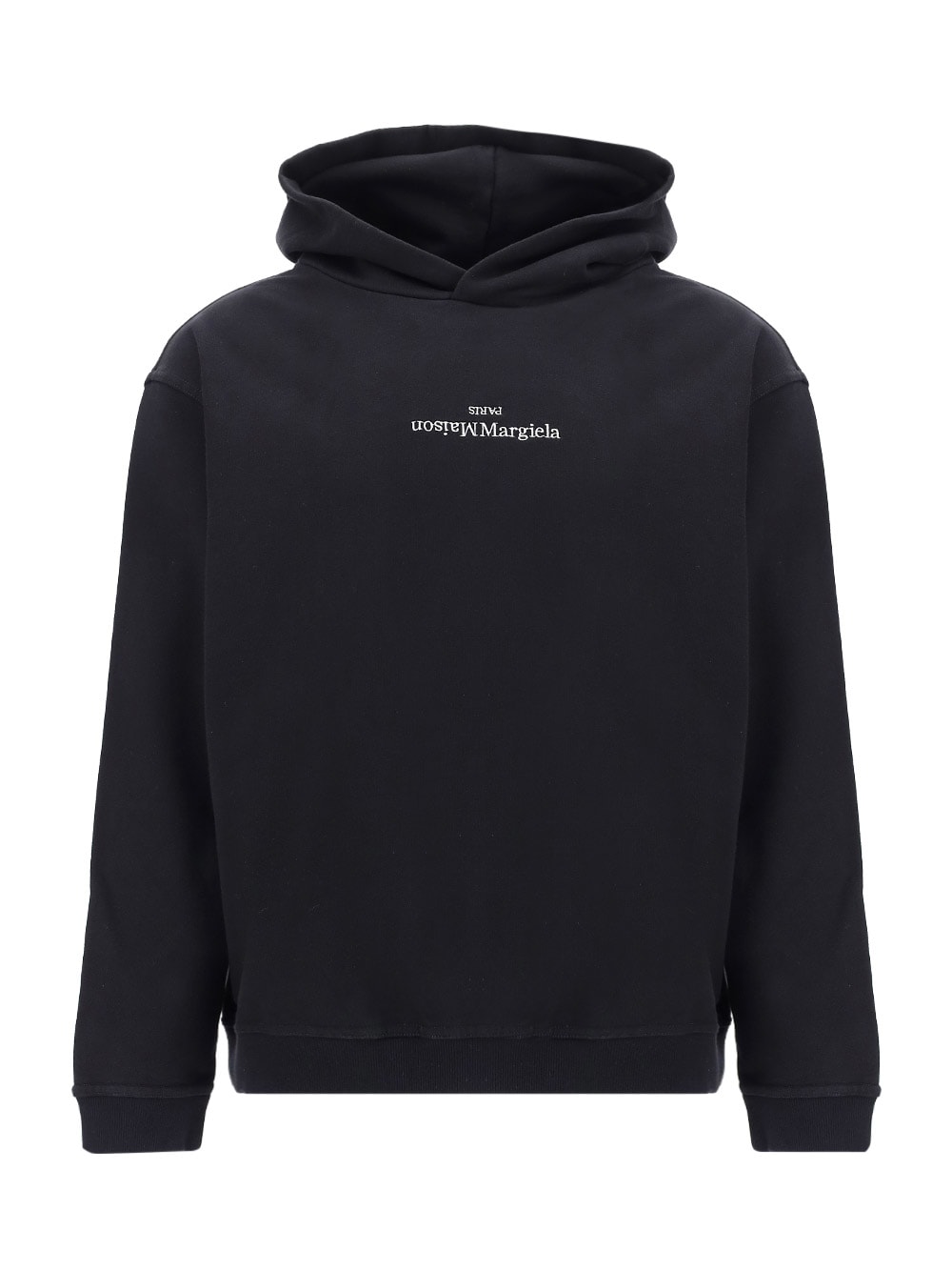 Shop Maison Margiela Hoodie In Black/ White Embroidery