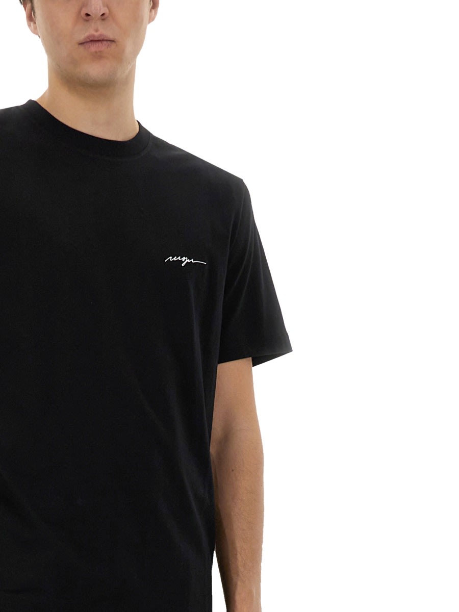 Msgm Logo Crew Neck Cotton T-shirt
