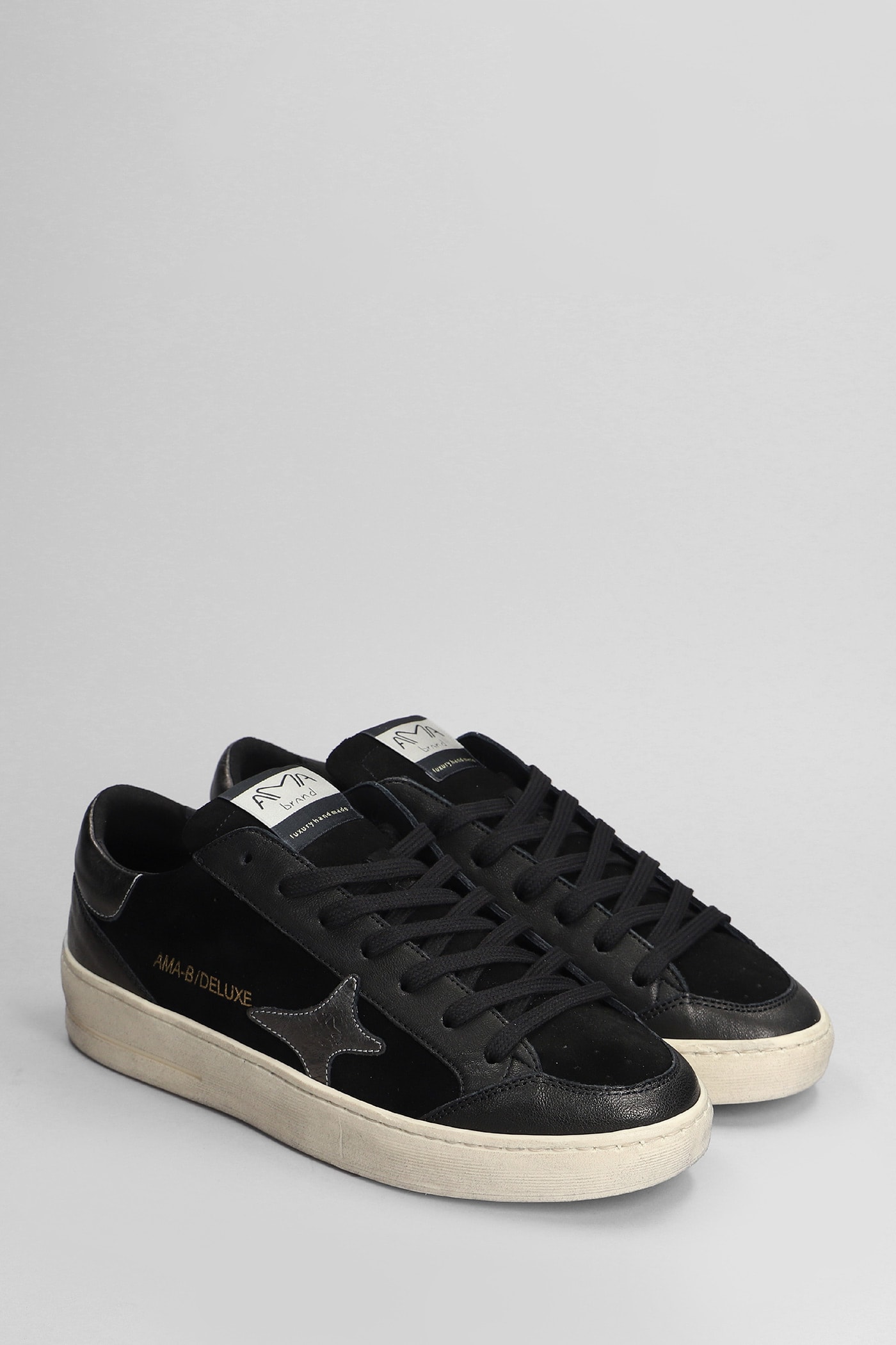 Shop Ama Brand Sneakers In Black Suede And Leather In White